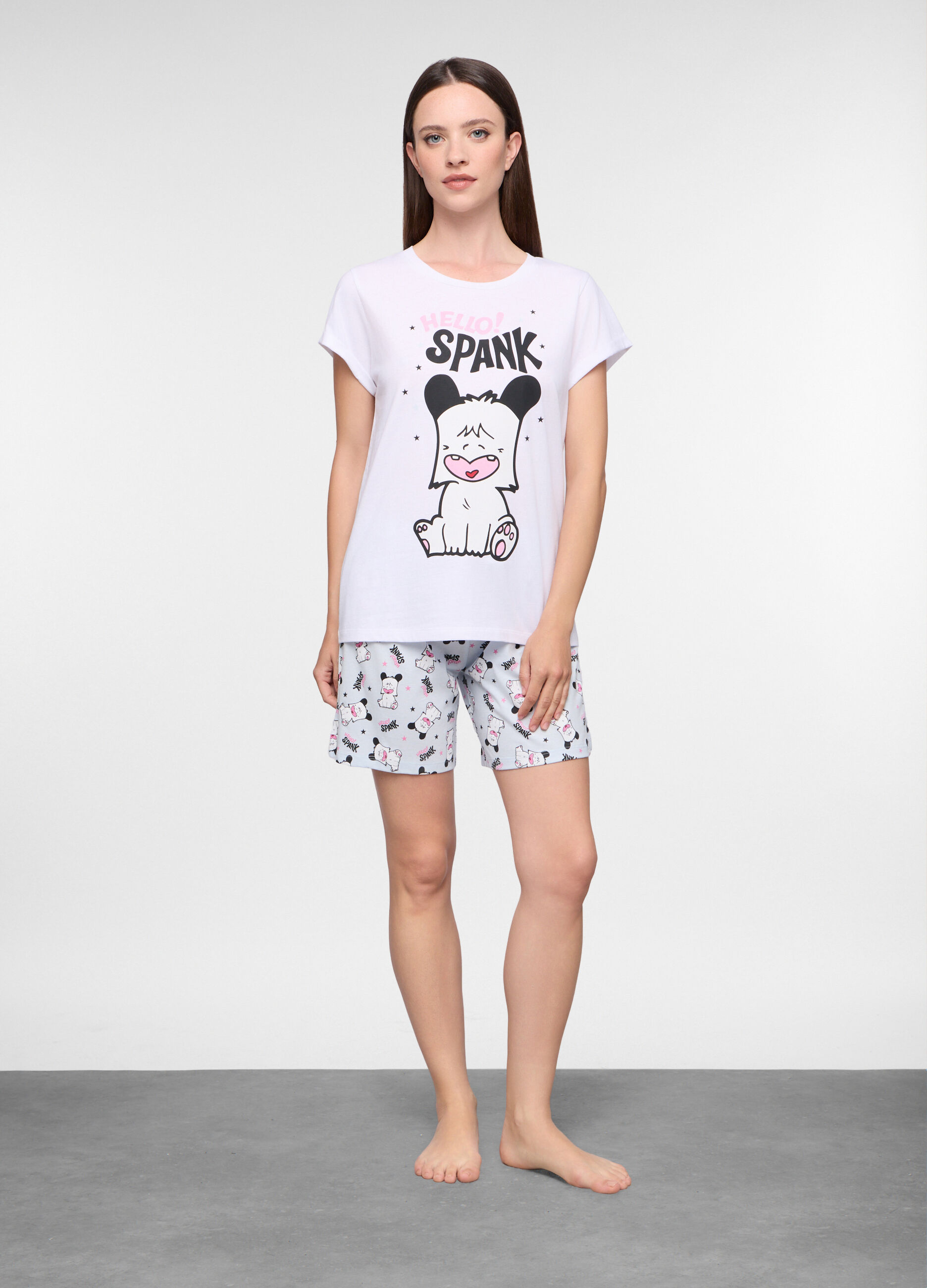 Set pigiama corto Hello Spank in jersey di puro cotone donna_0