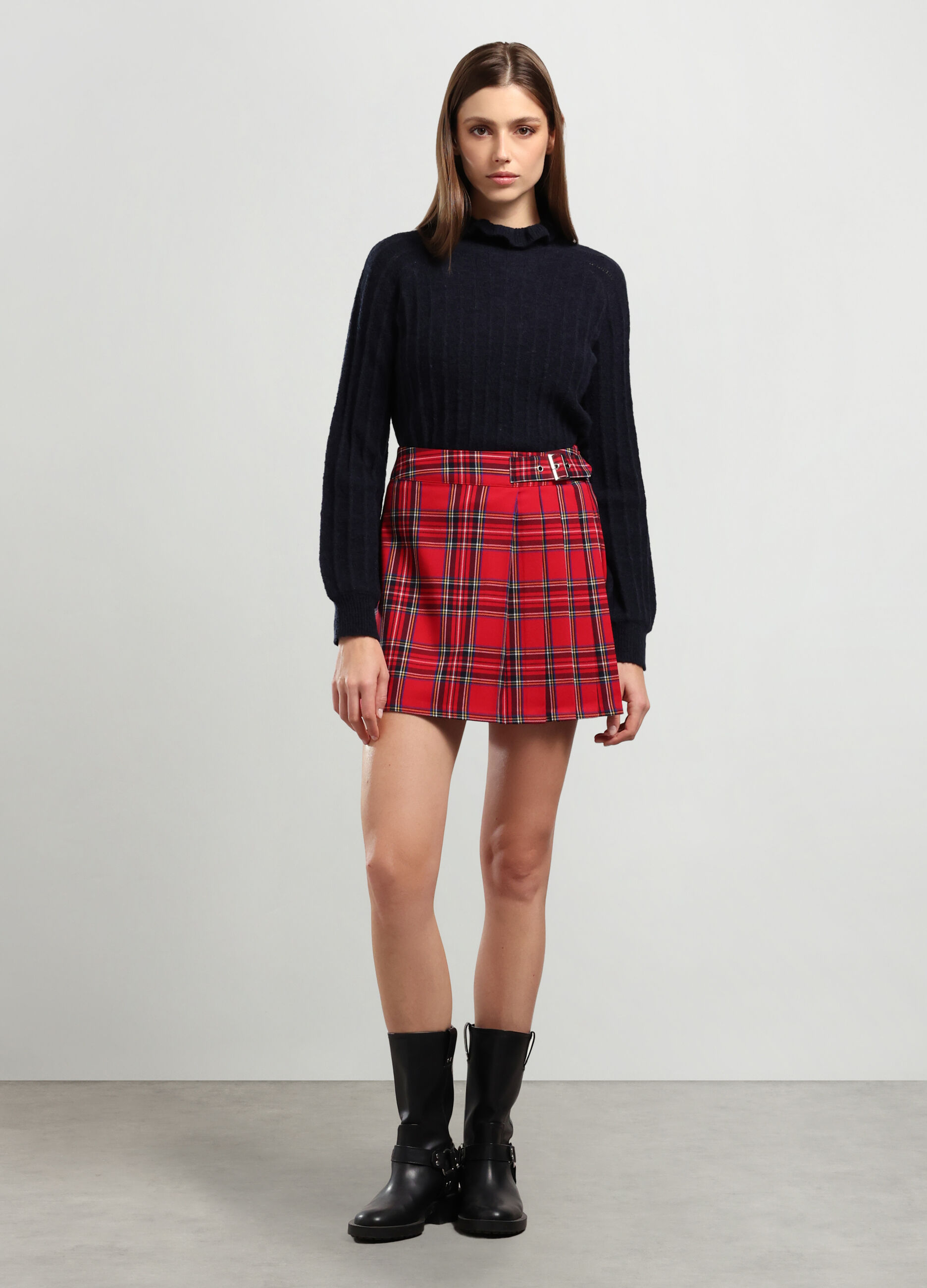 Minigonna a quadri misto viscosa donna_0