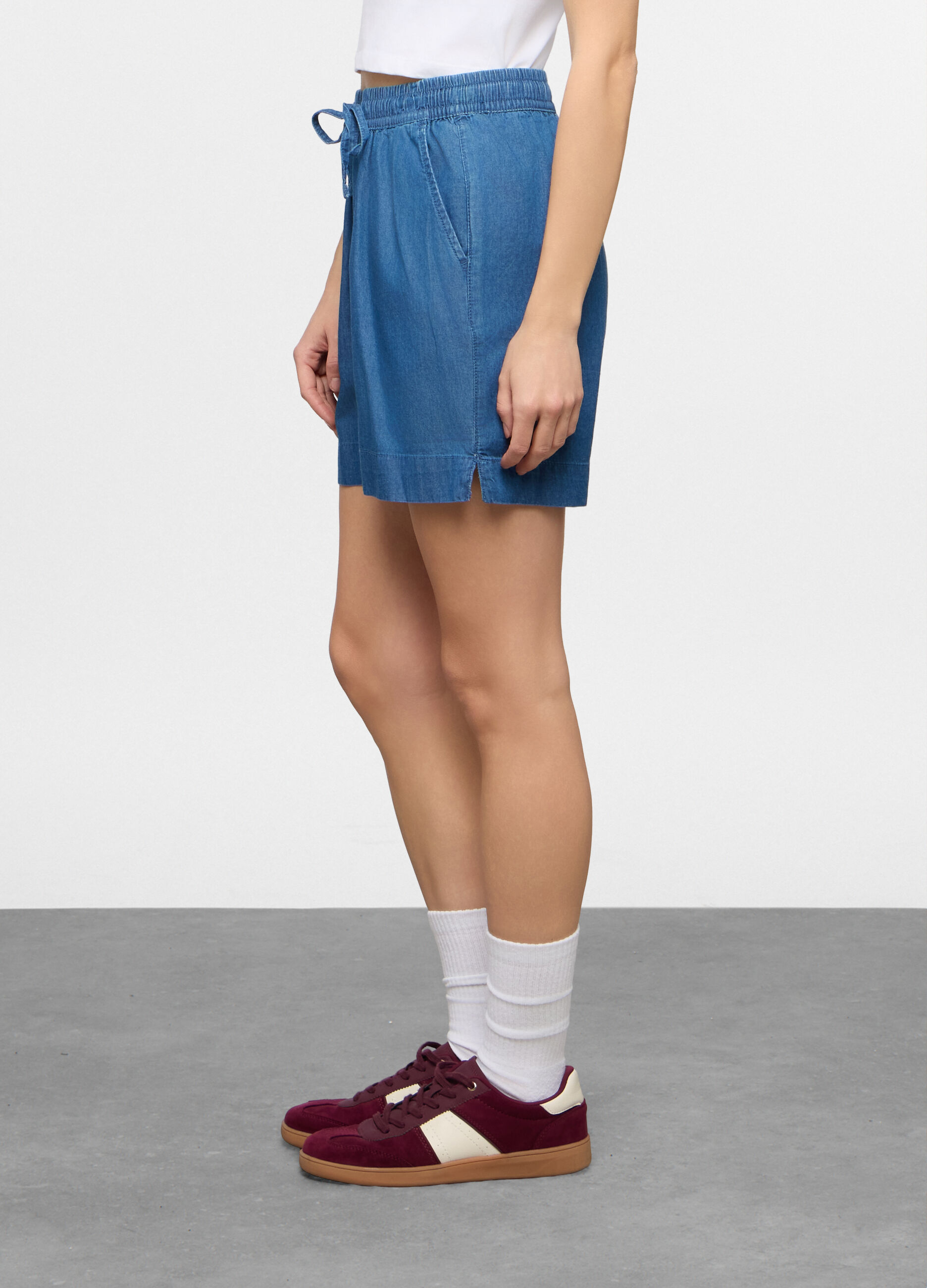 Short Fit regular con vita elasticata in denim donna_1