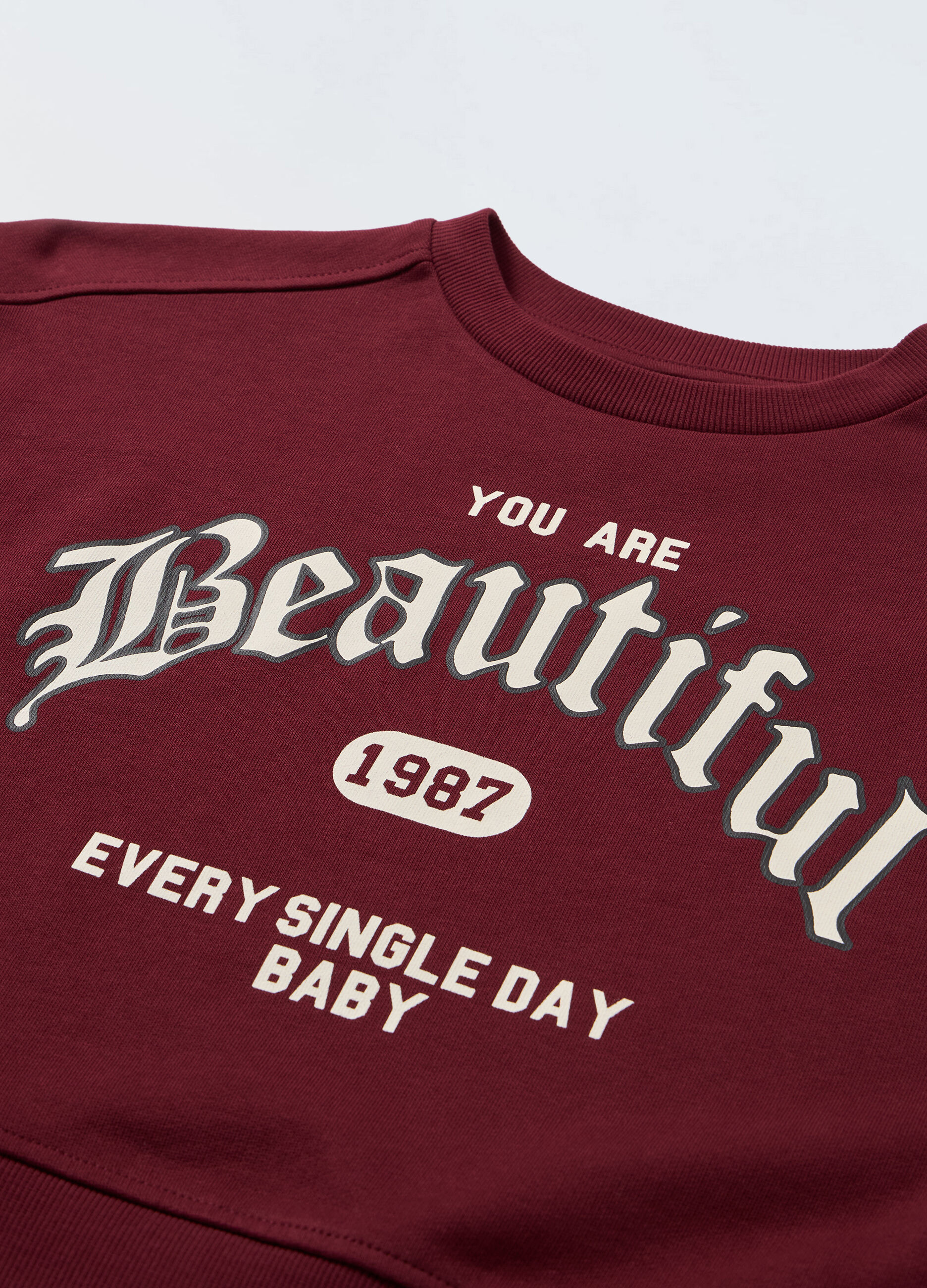 Felpa cropped a girocollo in puro cotone ragazza_1