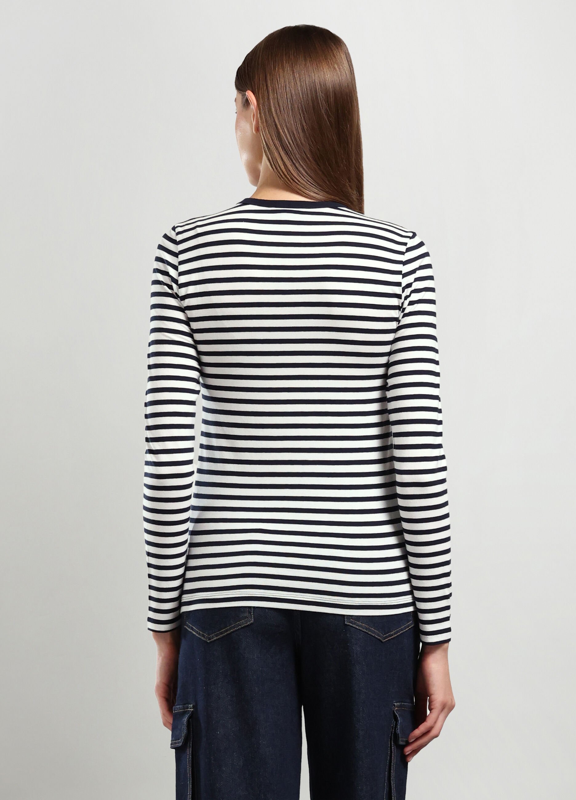 T-shirt a righe in cotone stretch donna_1