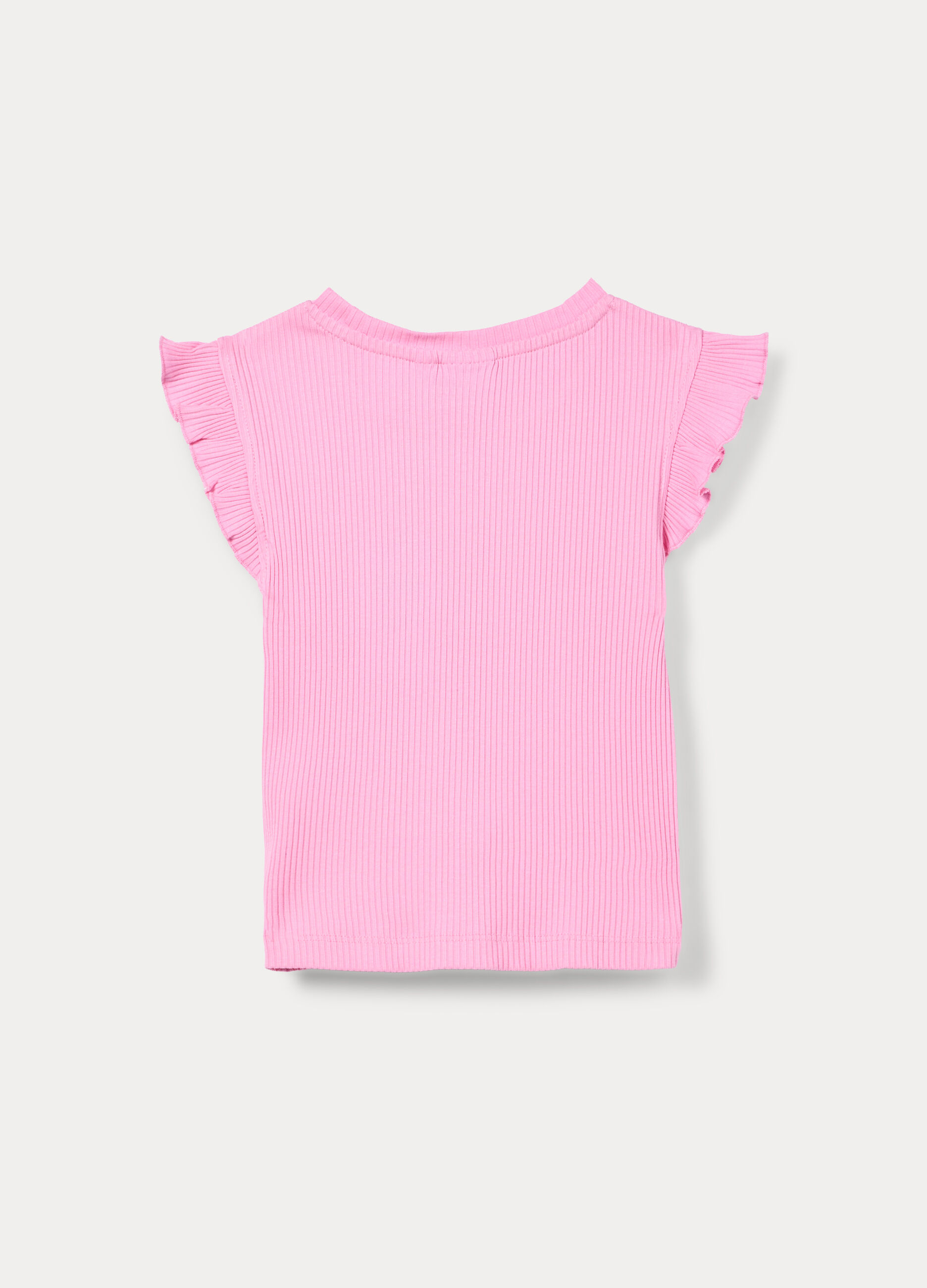 T-shirt girocollo in costina di cotone stretch bambina_1