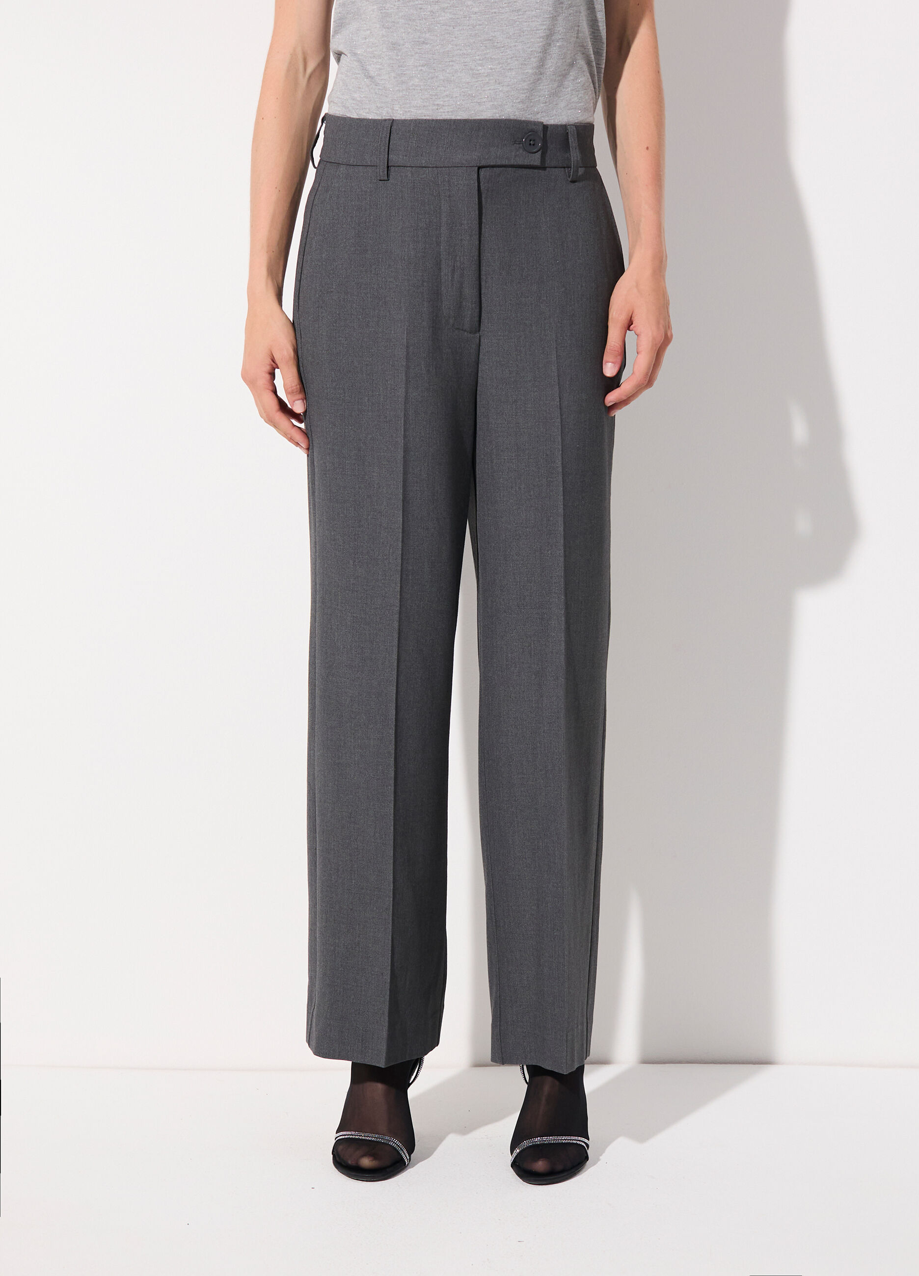 Pantalone dritto in misto lana stretch donna_1