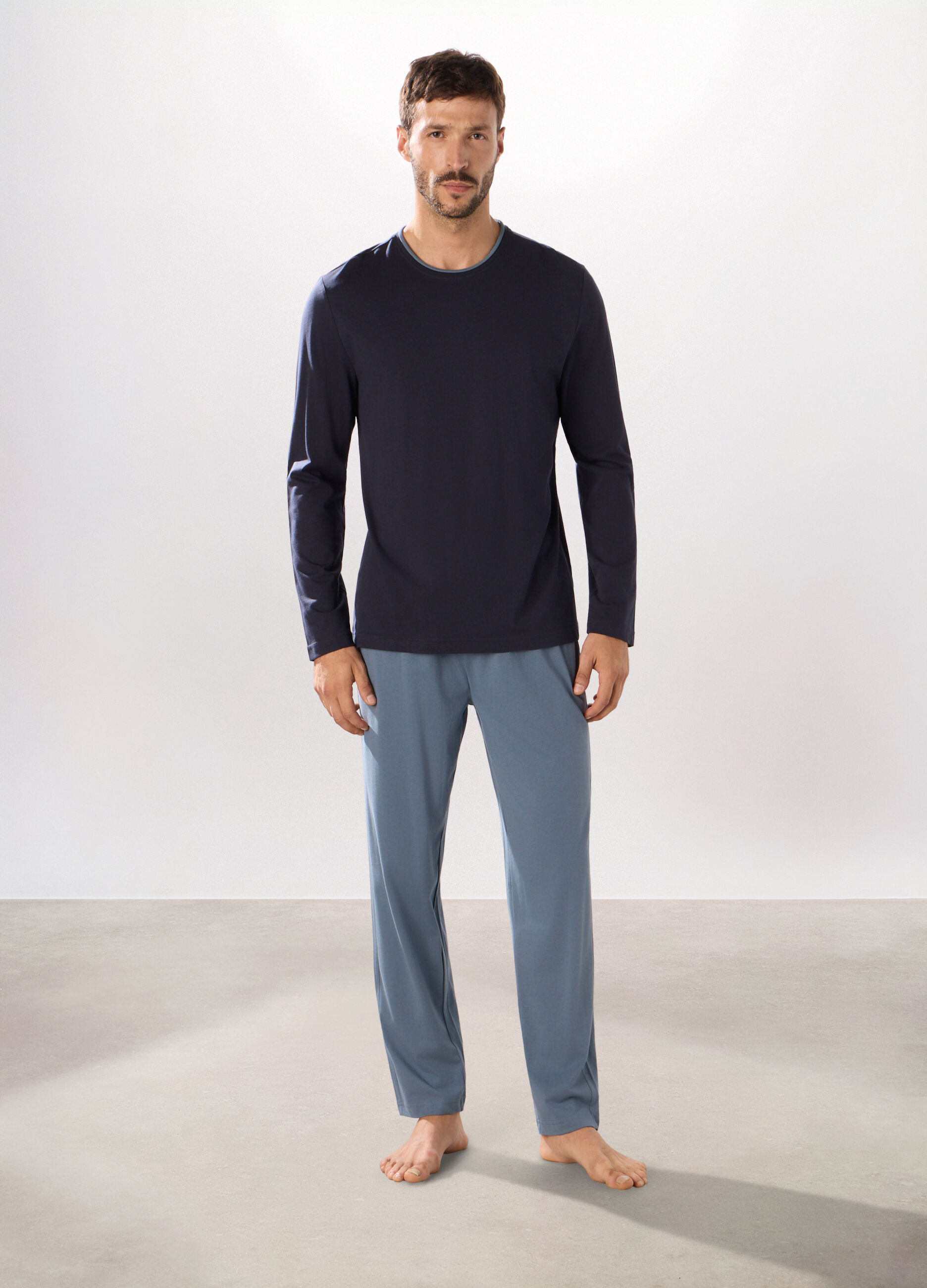 Pigiama lungo bicolore in puro cotone uomo_0