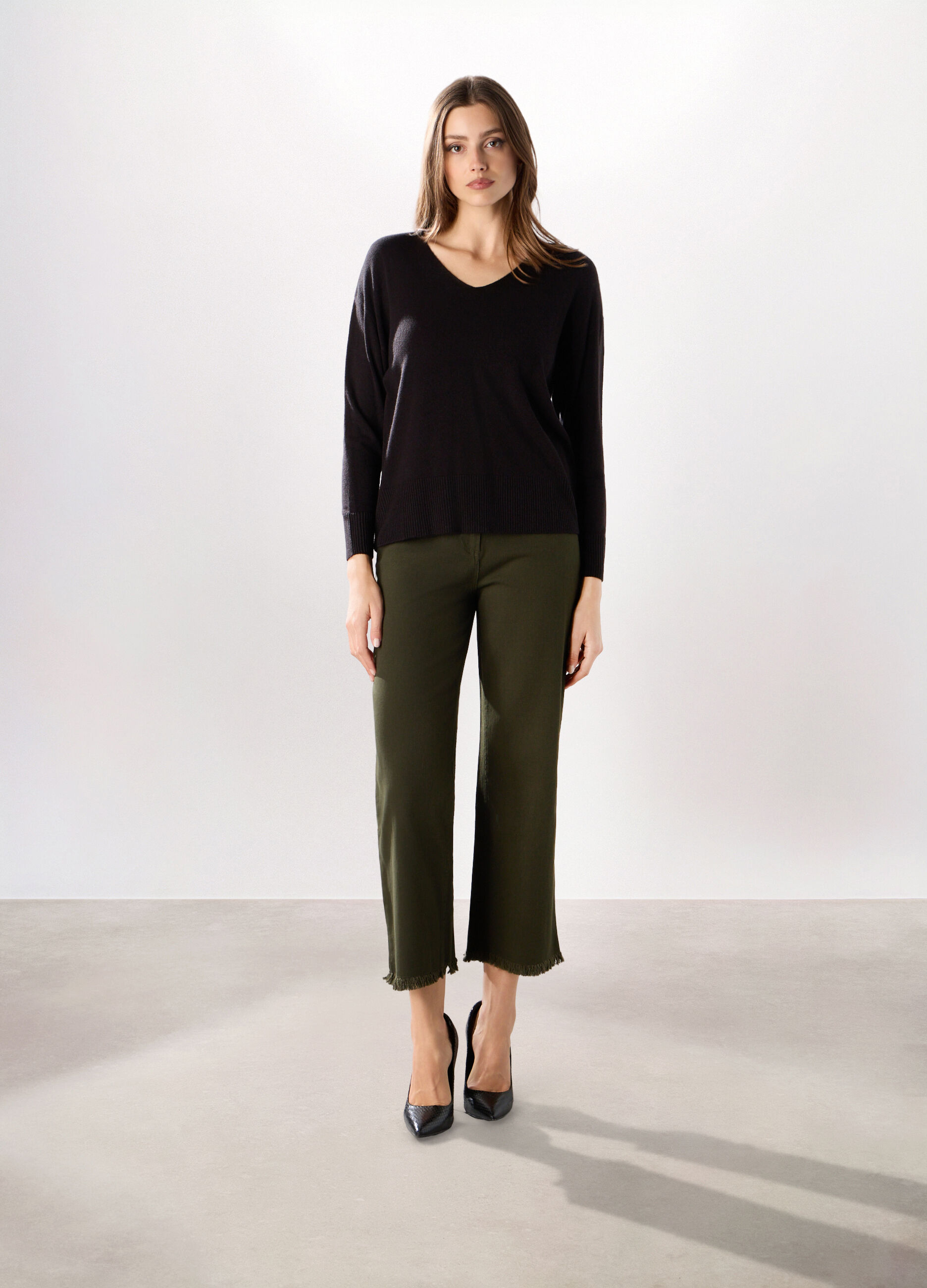 Pantaloni in denim di cotone stretch donna_0