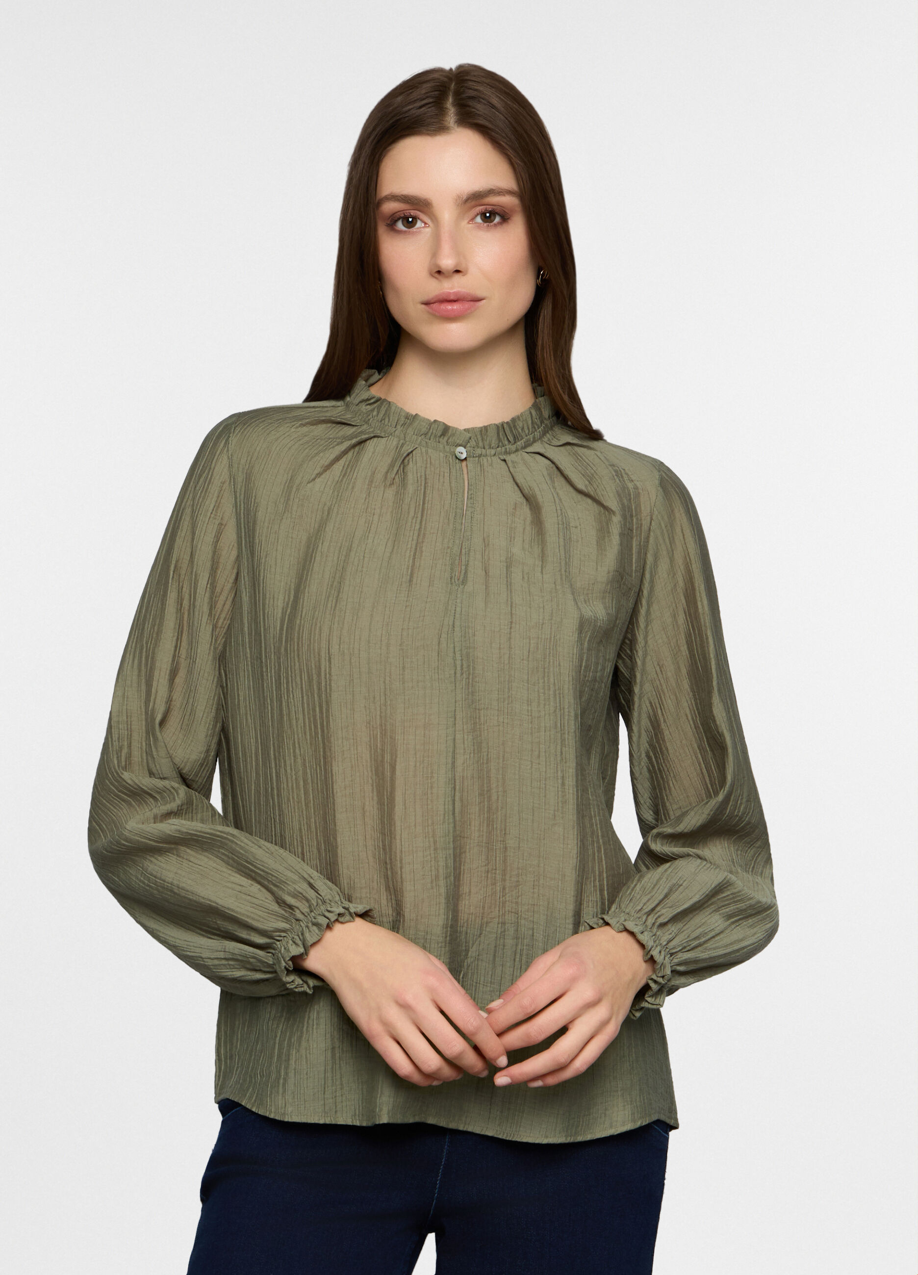 Blusa crepe regular fit con scollo a goccia donna_0