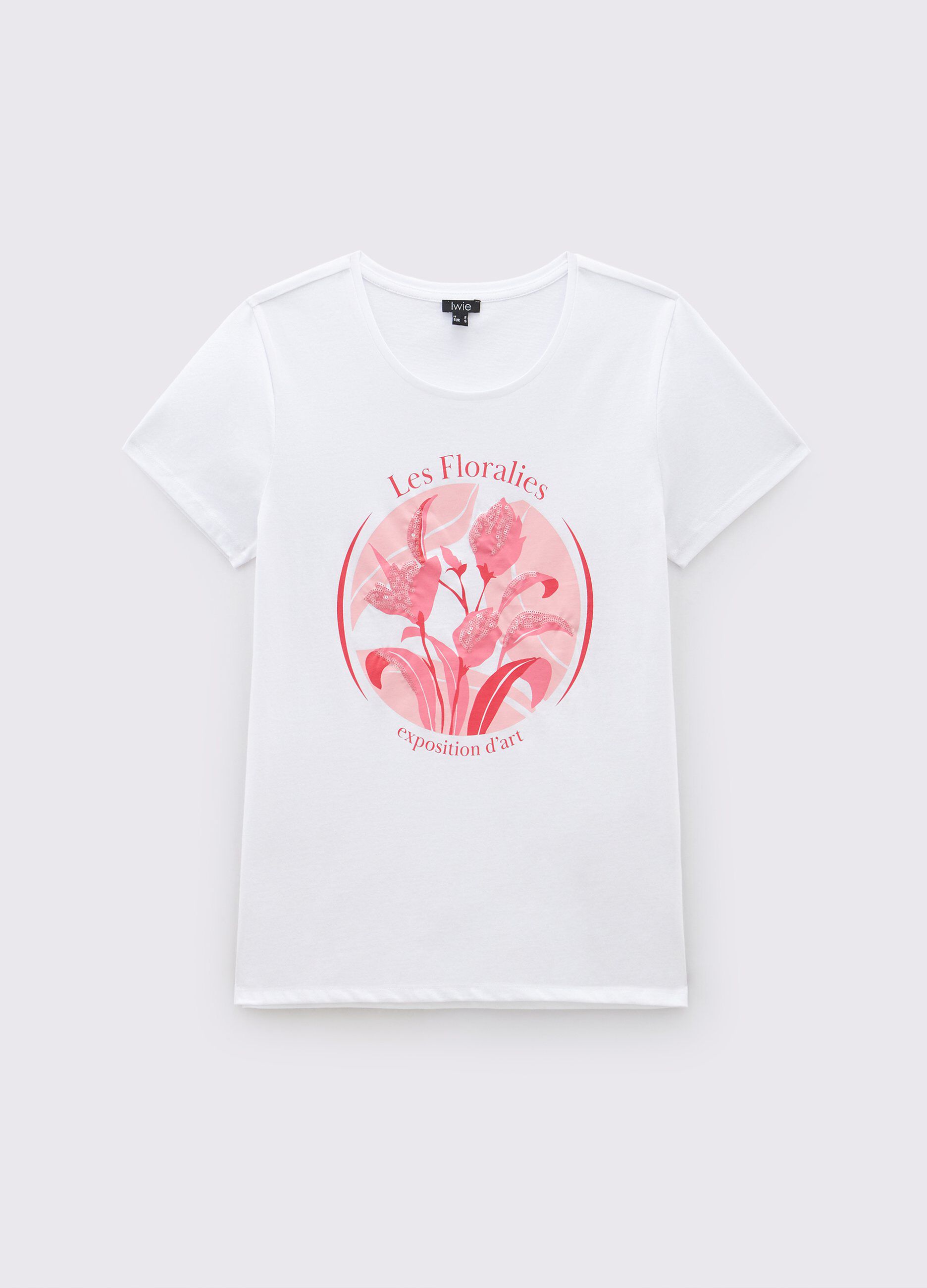 T-shirt in puro cotone con paillettes donna_0