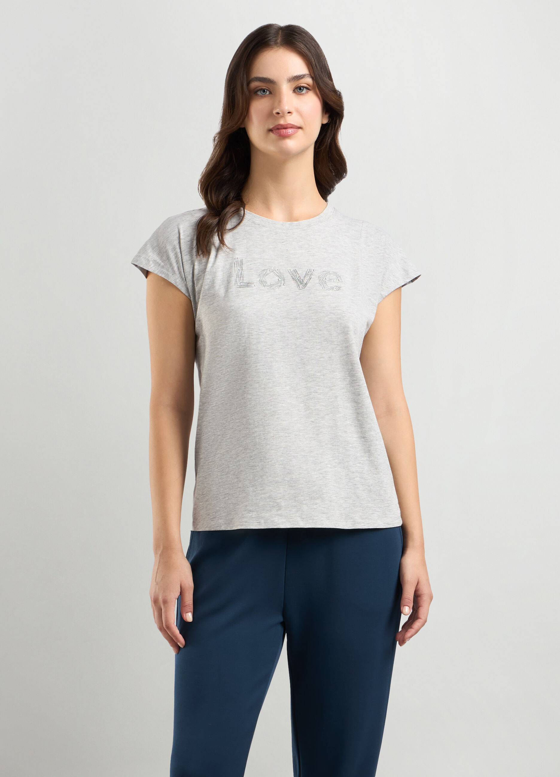 T-shirt in puro cotone con strass donna_0
