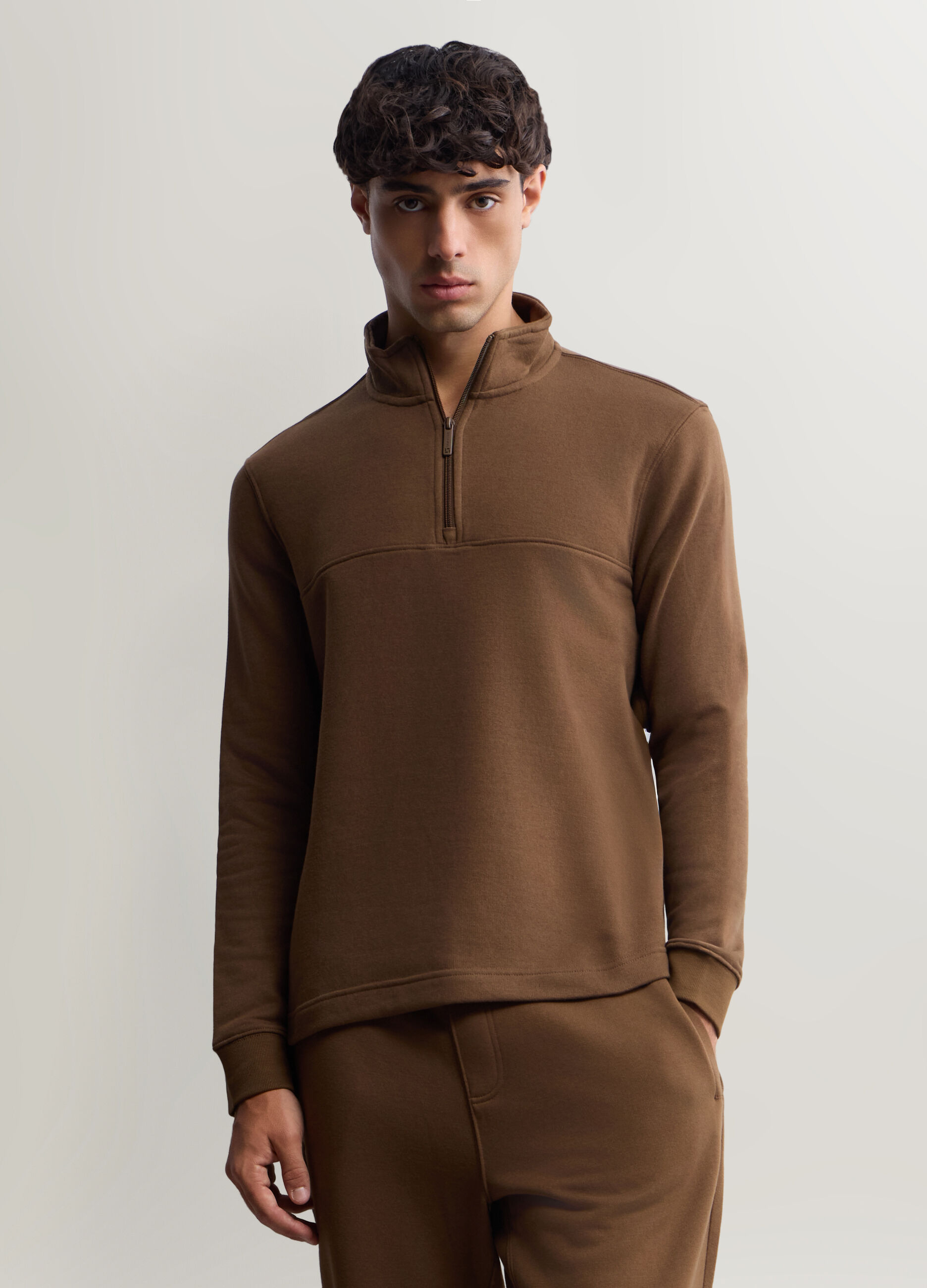 Felpa lupetto con mezza zip in misto cotone uomo_0