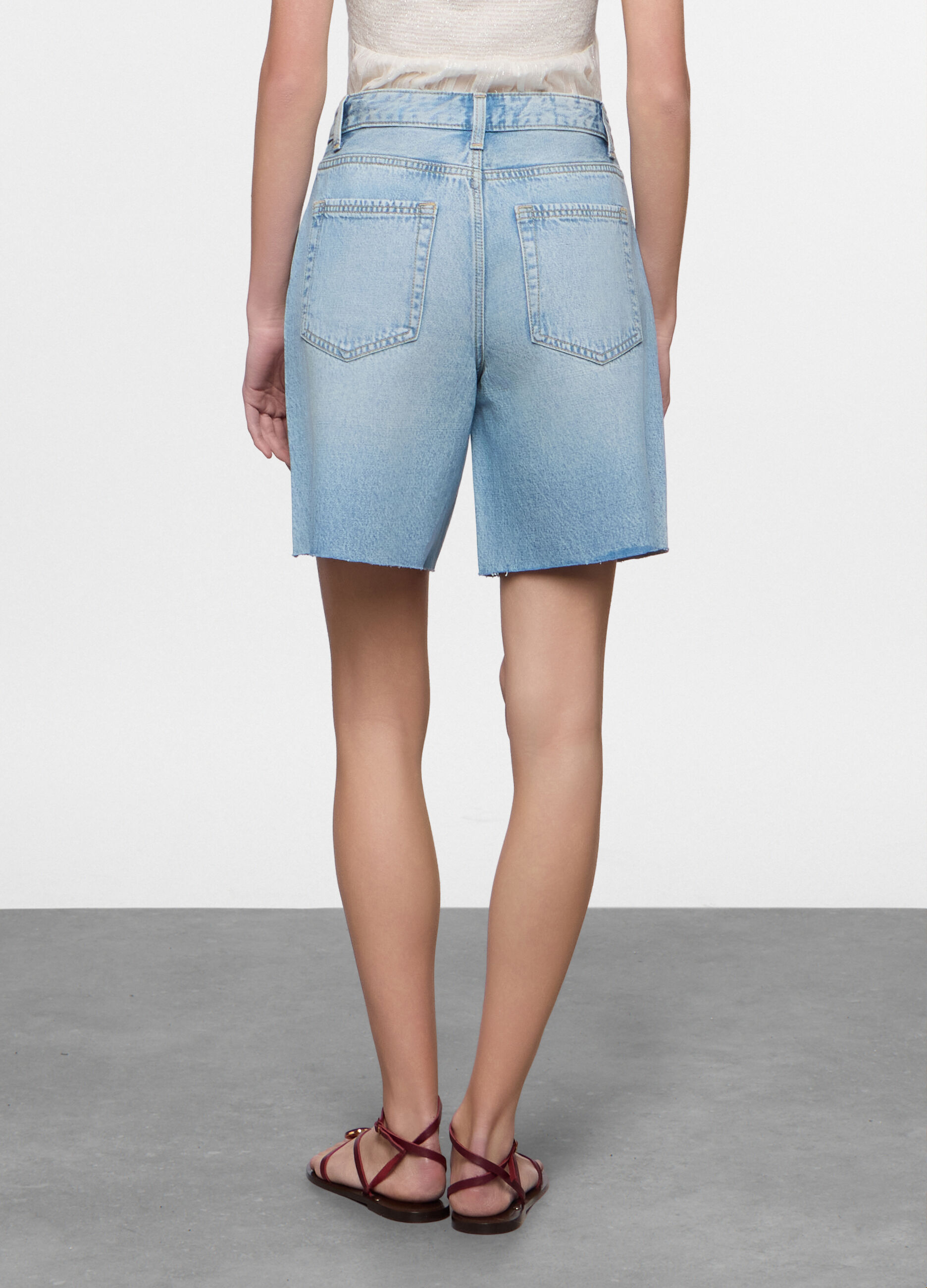 Shorts fit straight in denim misto cotone donna