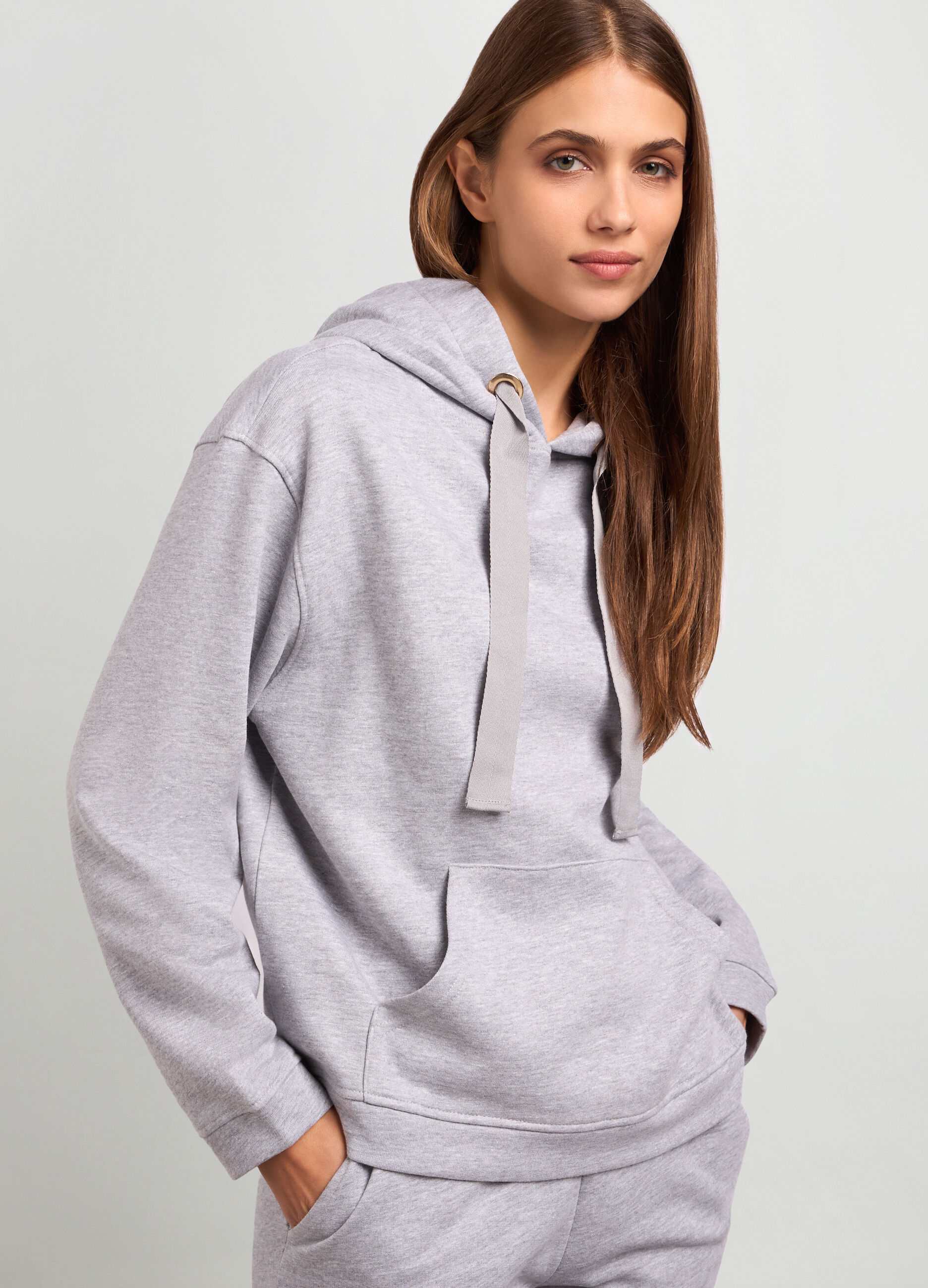 Felpa in misto cotone con cappuccio donna_2