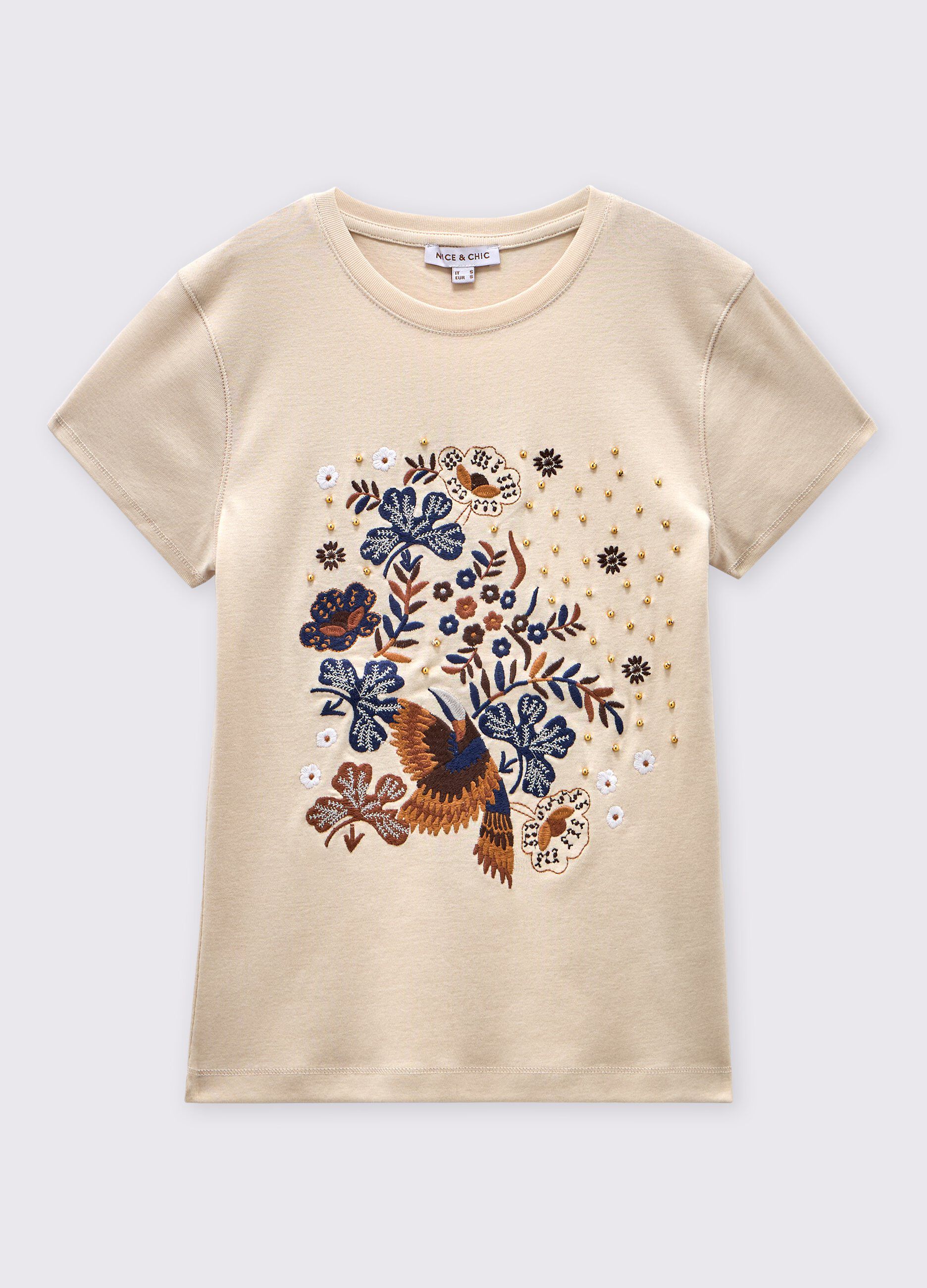T-shirt in puro cotone con ricamo donna_0