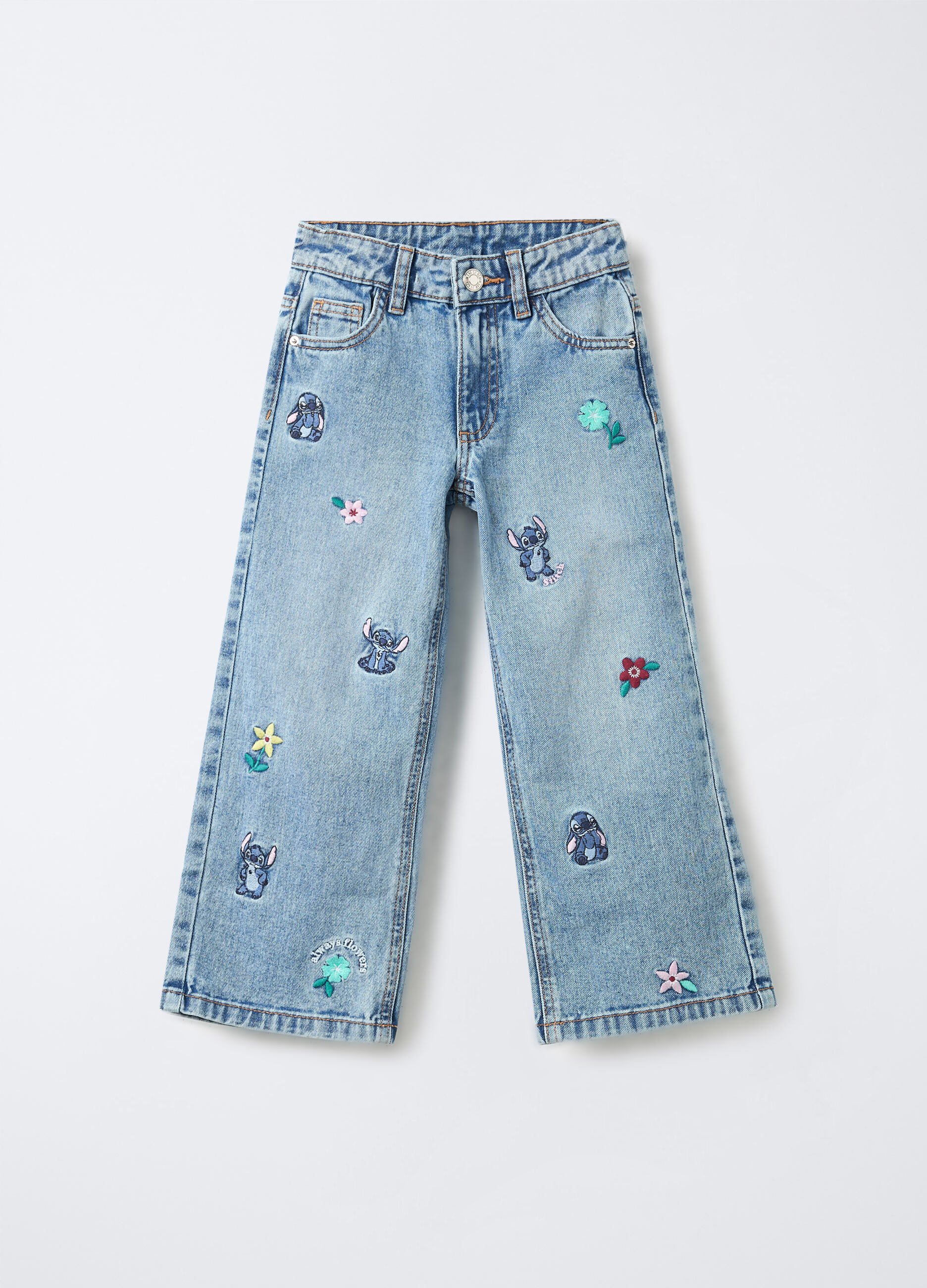 Pantaloni Disney in denim di puro cotone Wide Leg bambina_0
