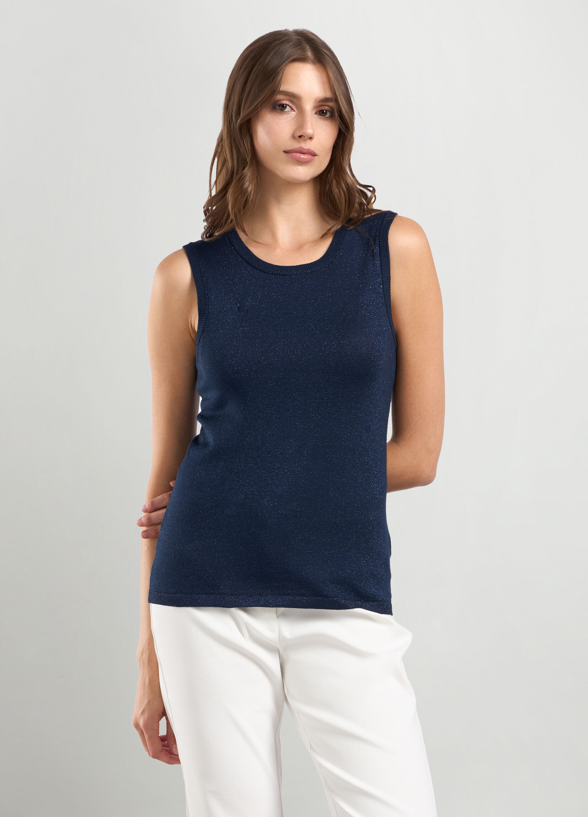 Canotta tricot in misto viscosa con filo lurex donna_0