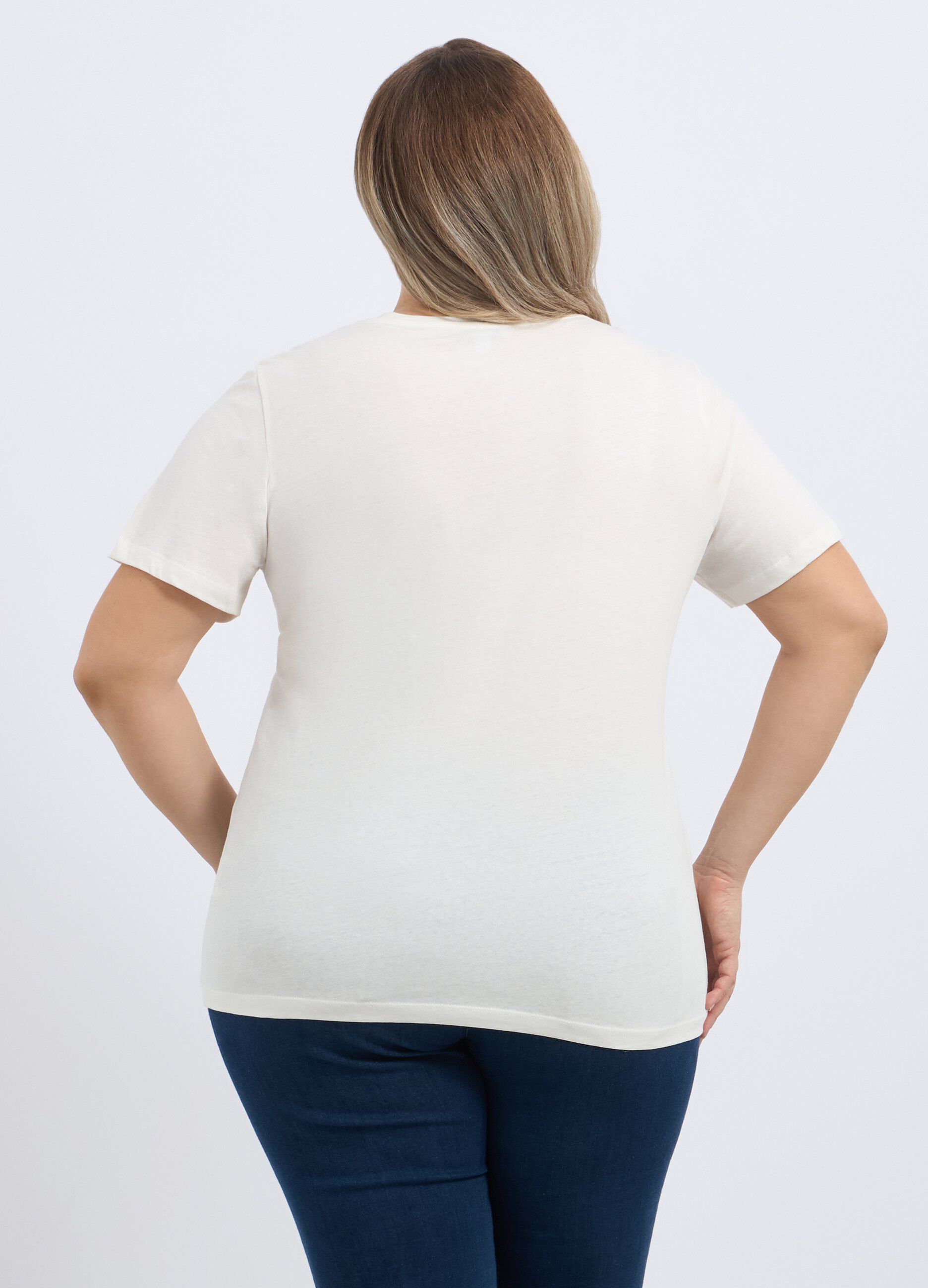 T-shirt in puro cotone con stampa foil donna curvy_1