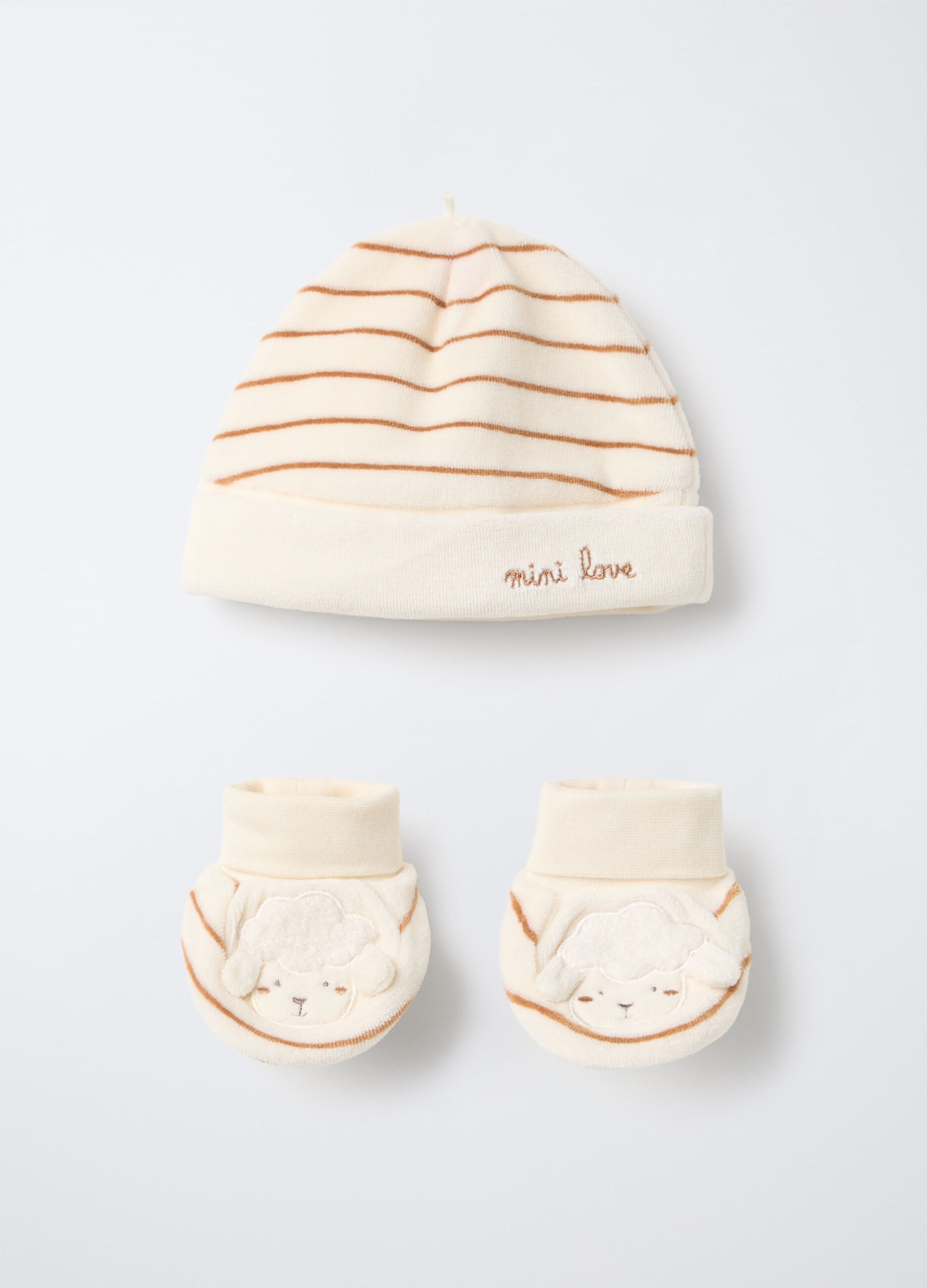 Set berretto + scarpine in puro cotone velour _0