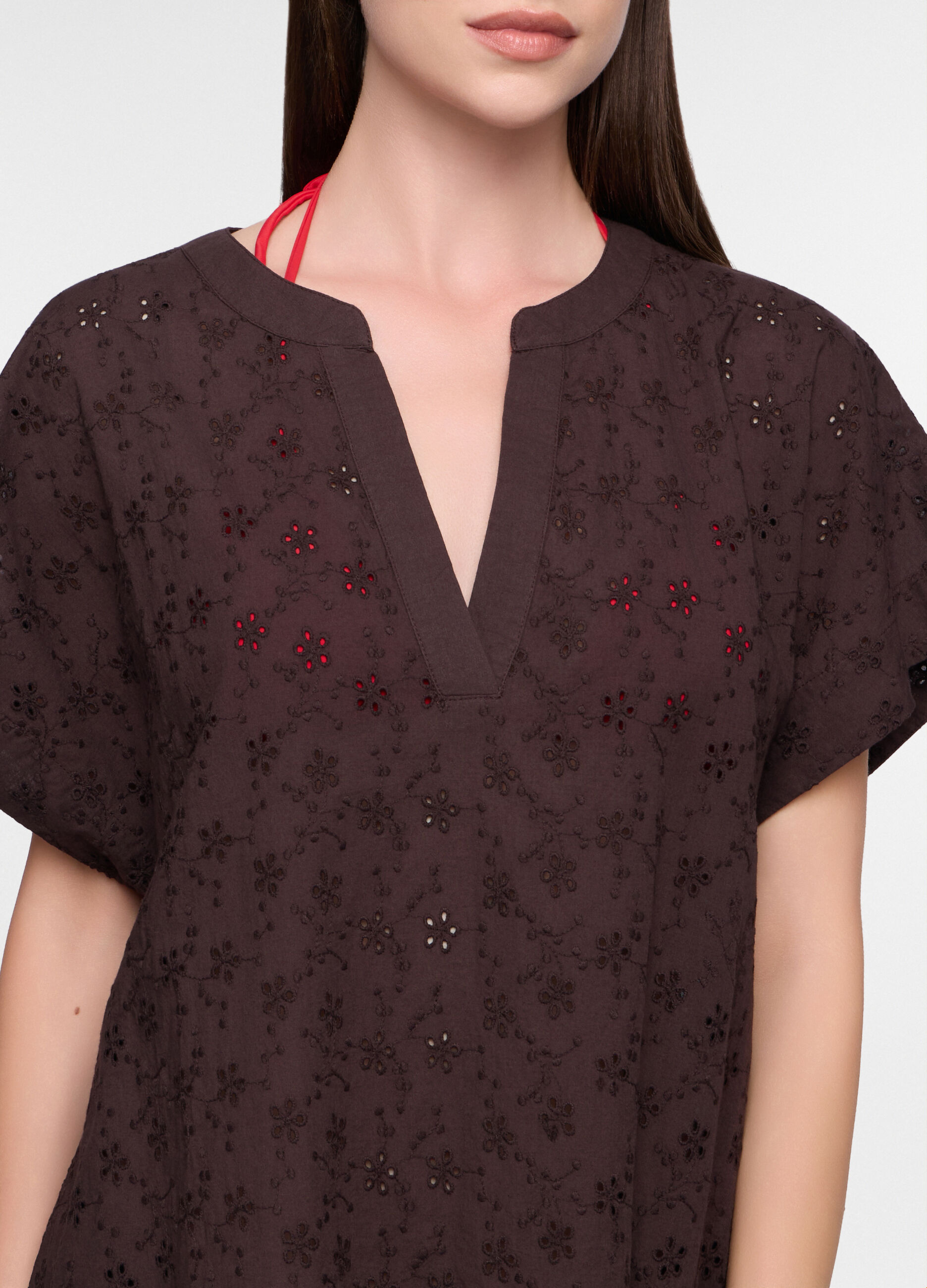 Caftano copricostume in Sangallo di puro cotone donna