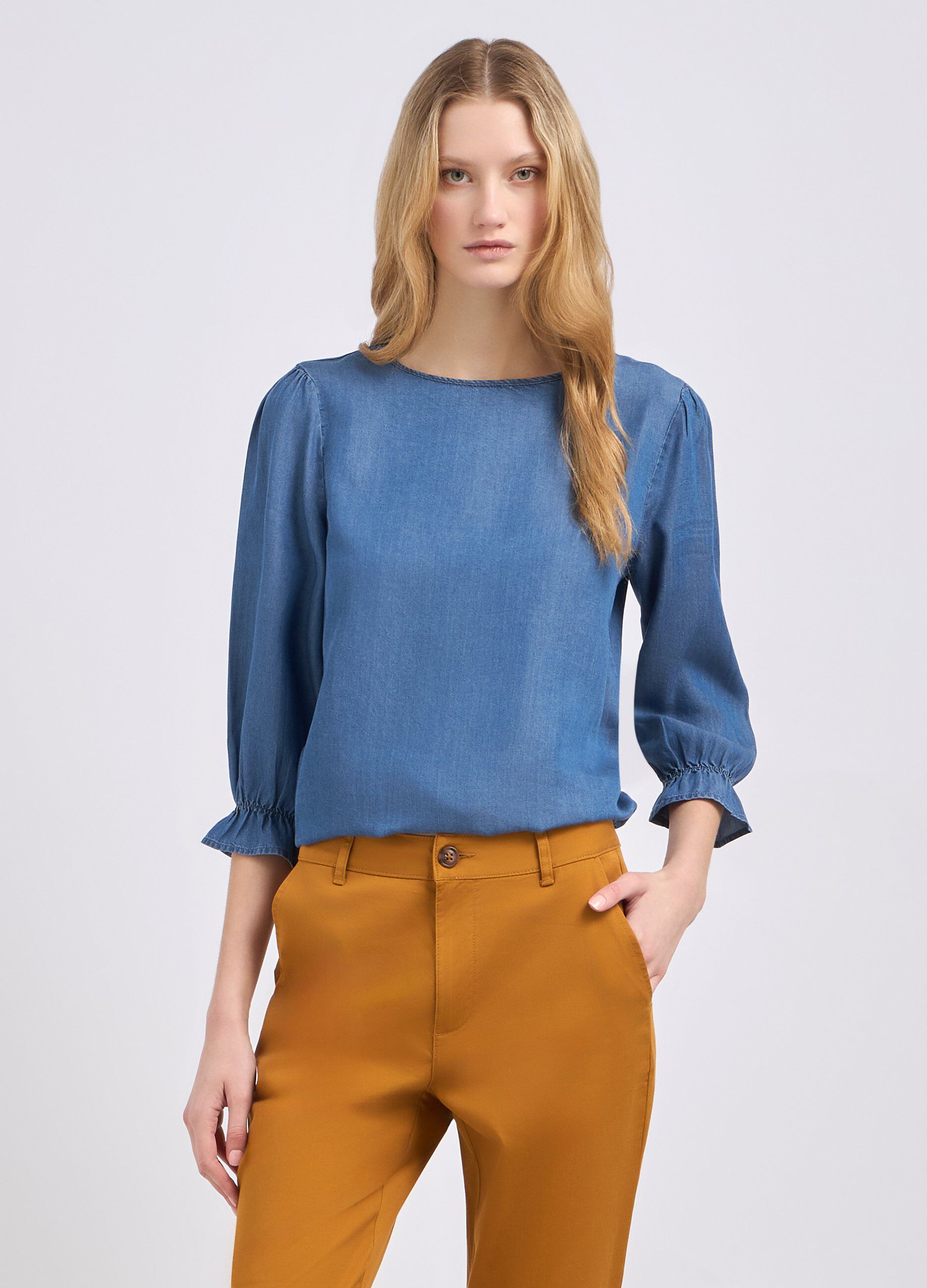 Blusa in tencel con manica a palloncino donna_0