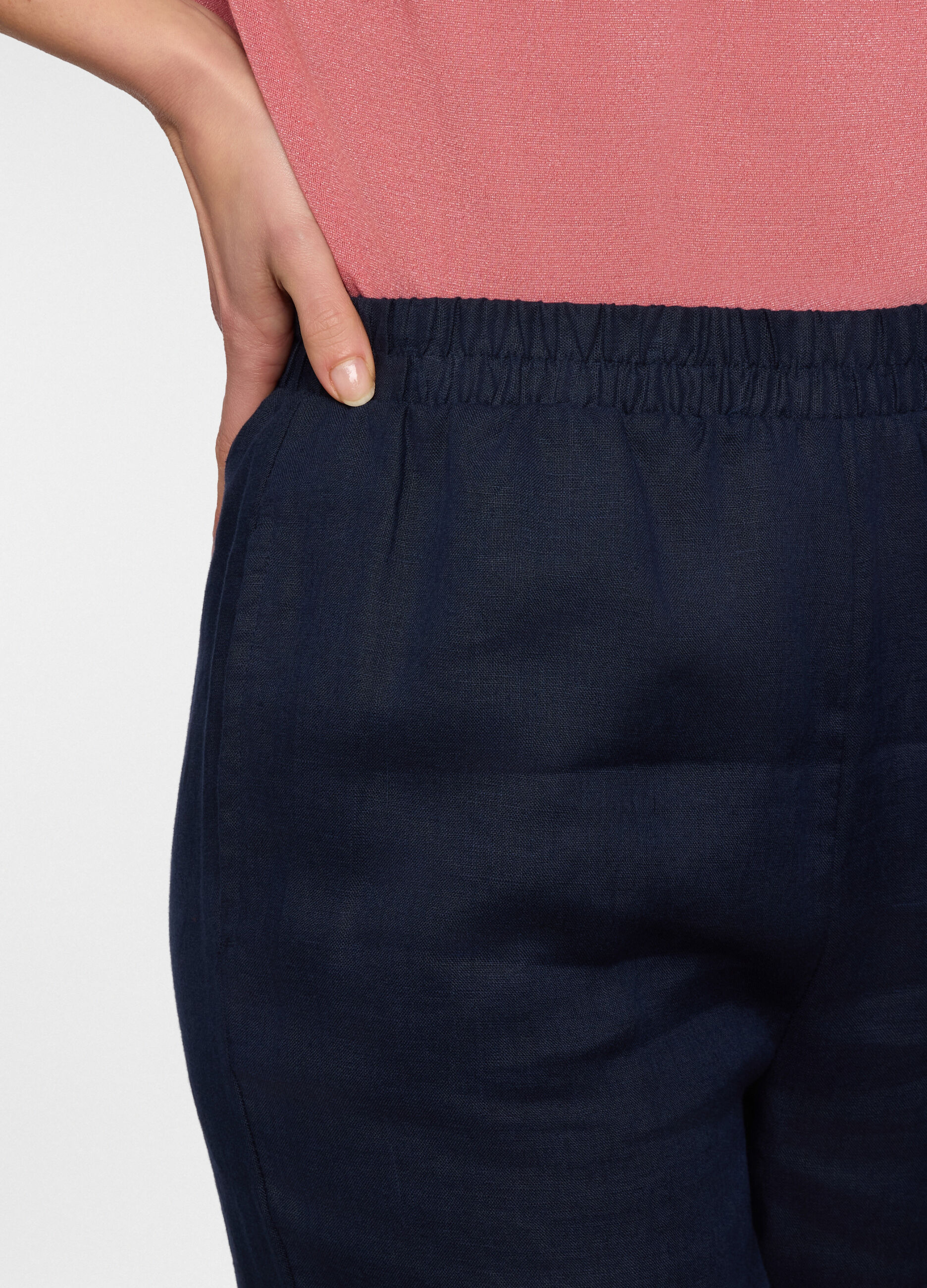 Pantaloni cropped regular fit in puro lino donna_2