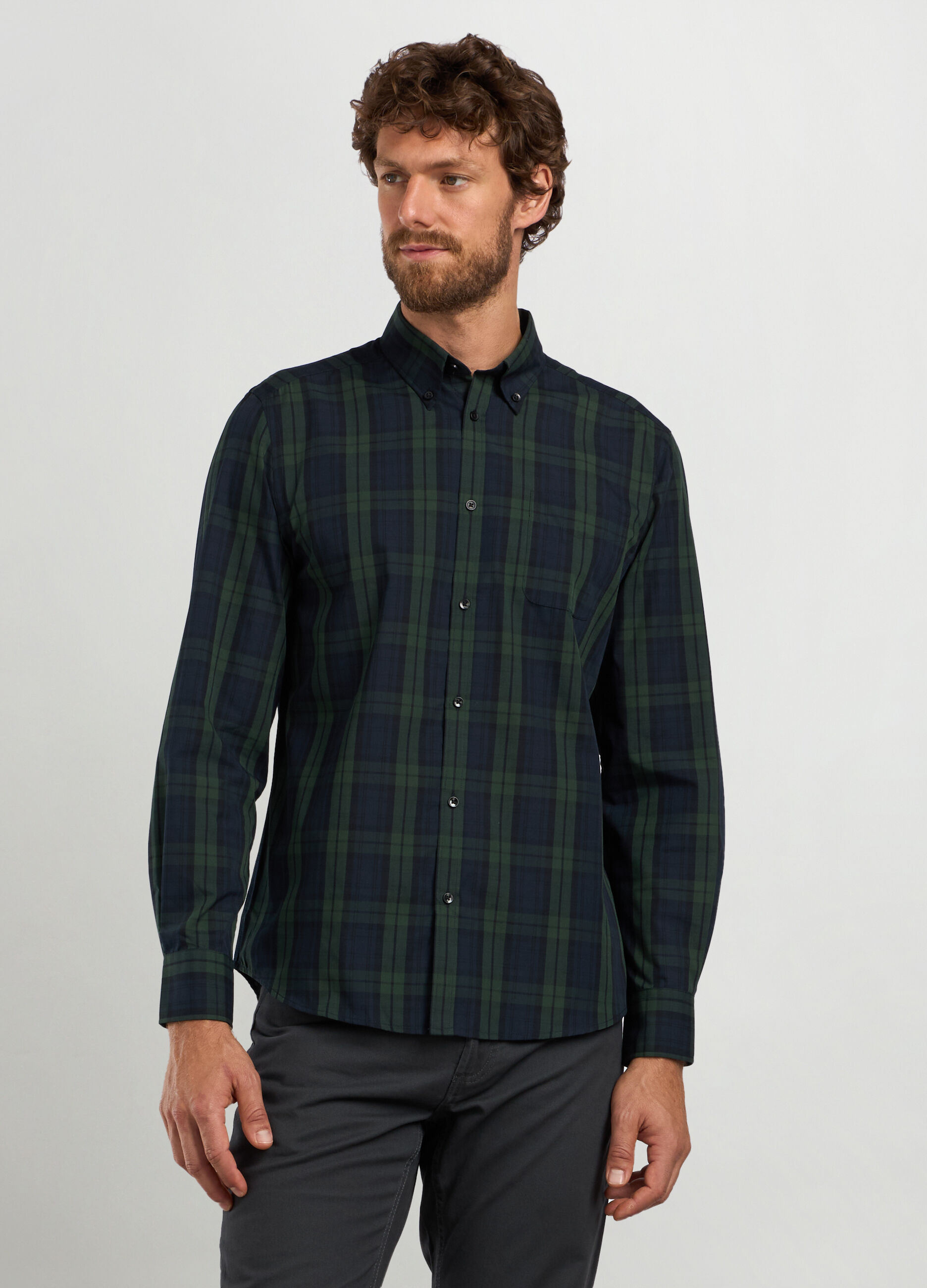 Camicia regular fit colletto button down in misto cotone_0