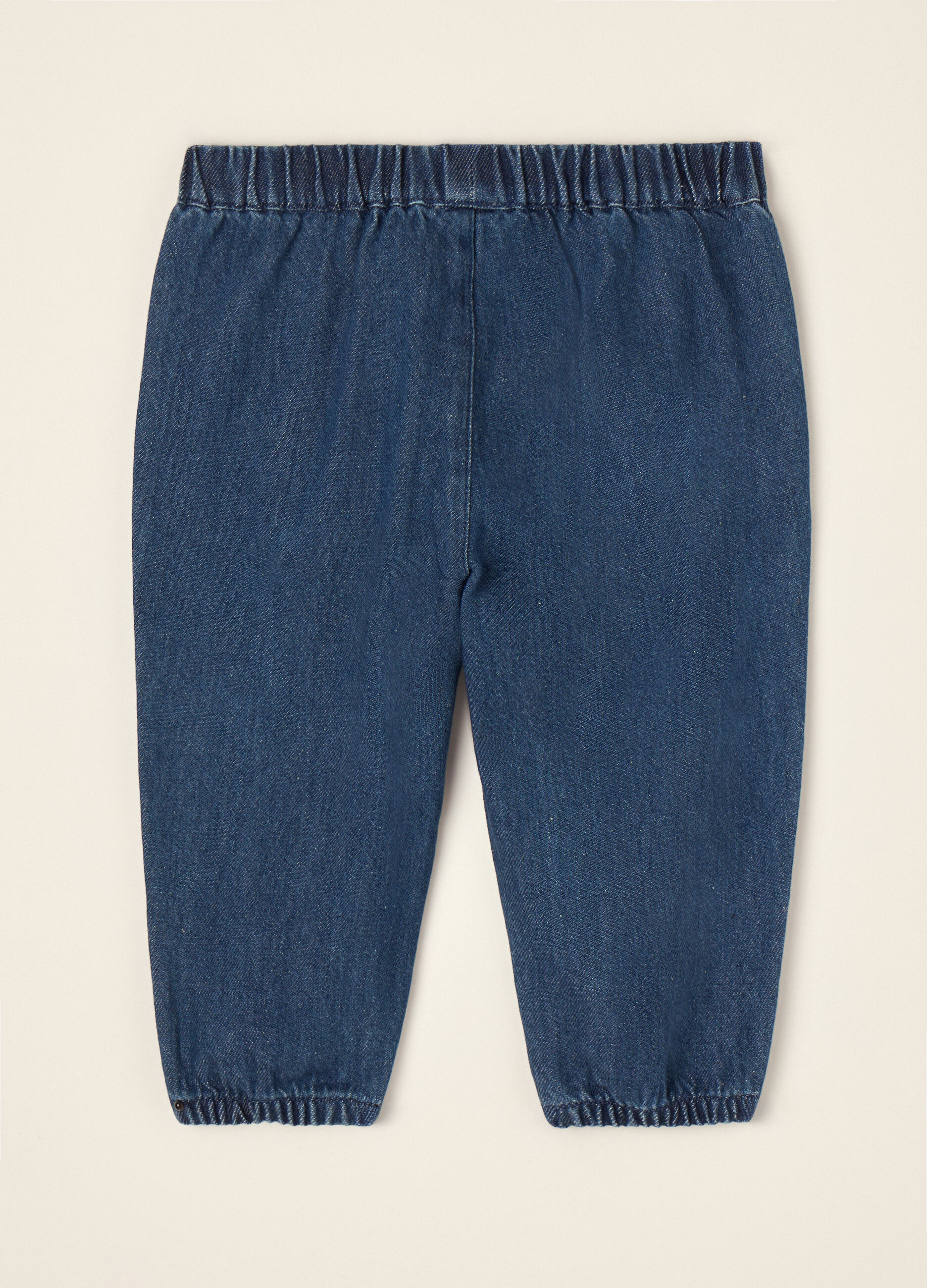 Pantaloni blu in puro cotone con vita elasticizzata_1
