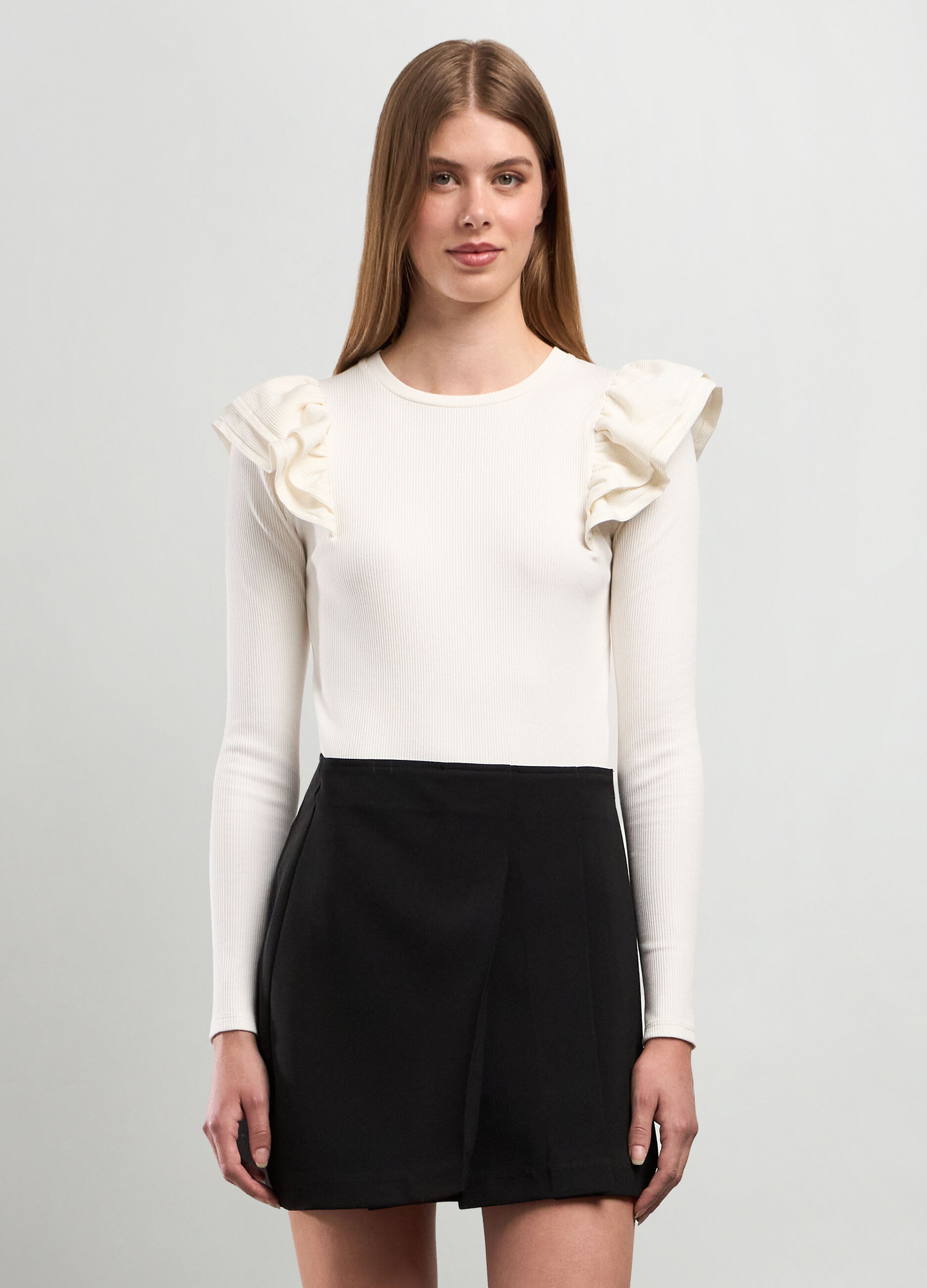 T-shirt in costina di cotone stretch donna_0