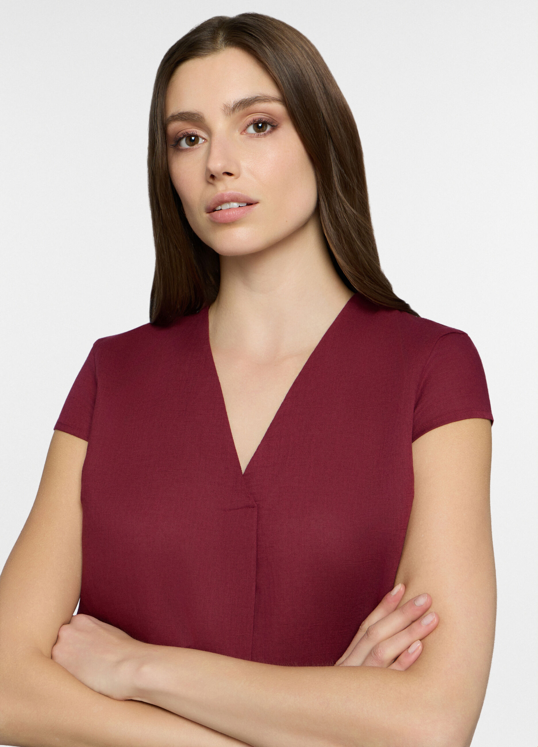 Abito corto misto lino donna_2