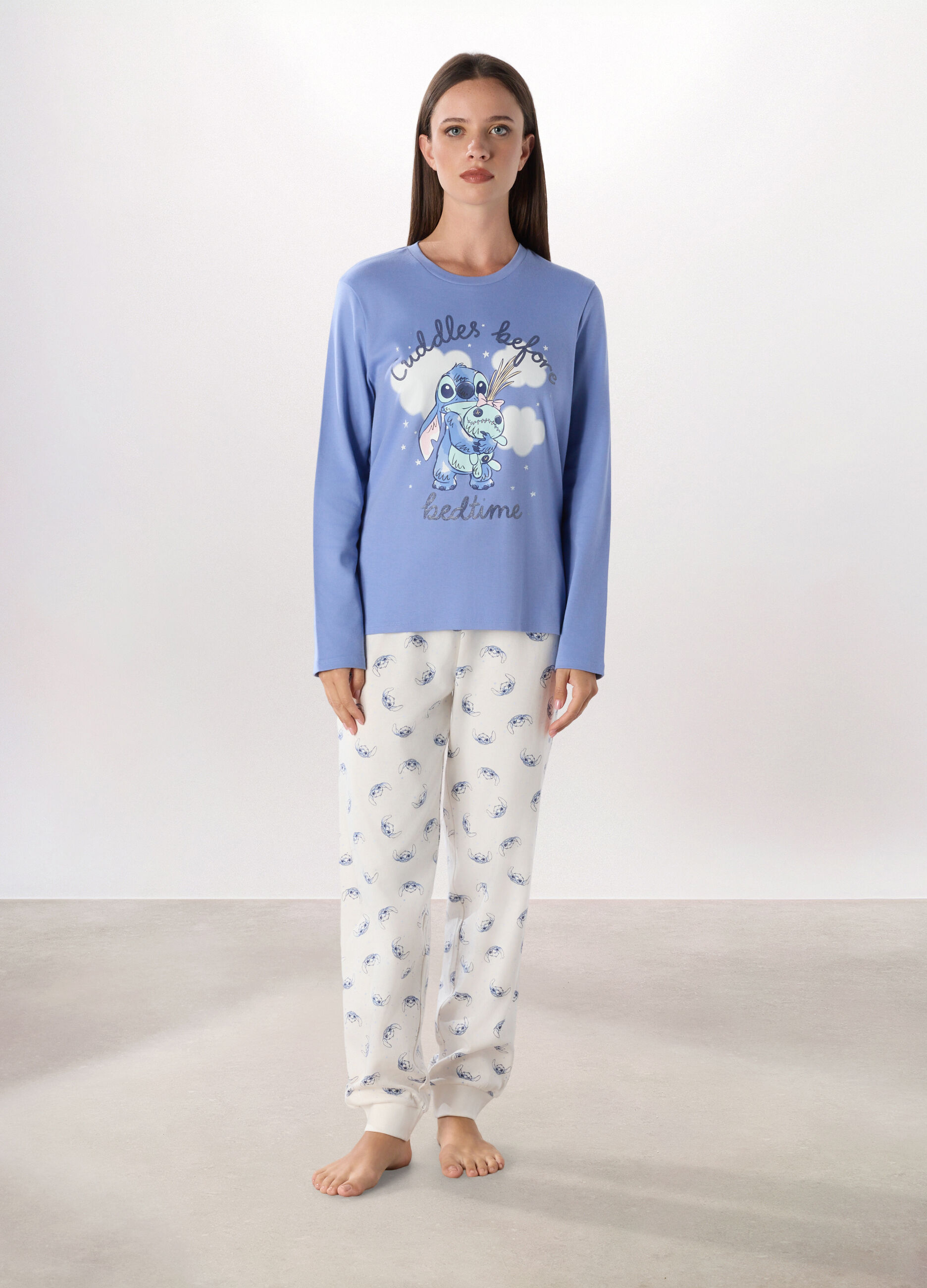 Set pigiama lungo in puro cotone interlock donna_0