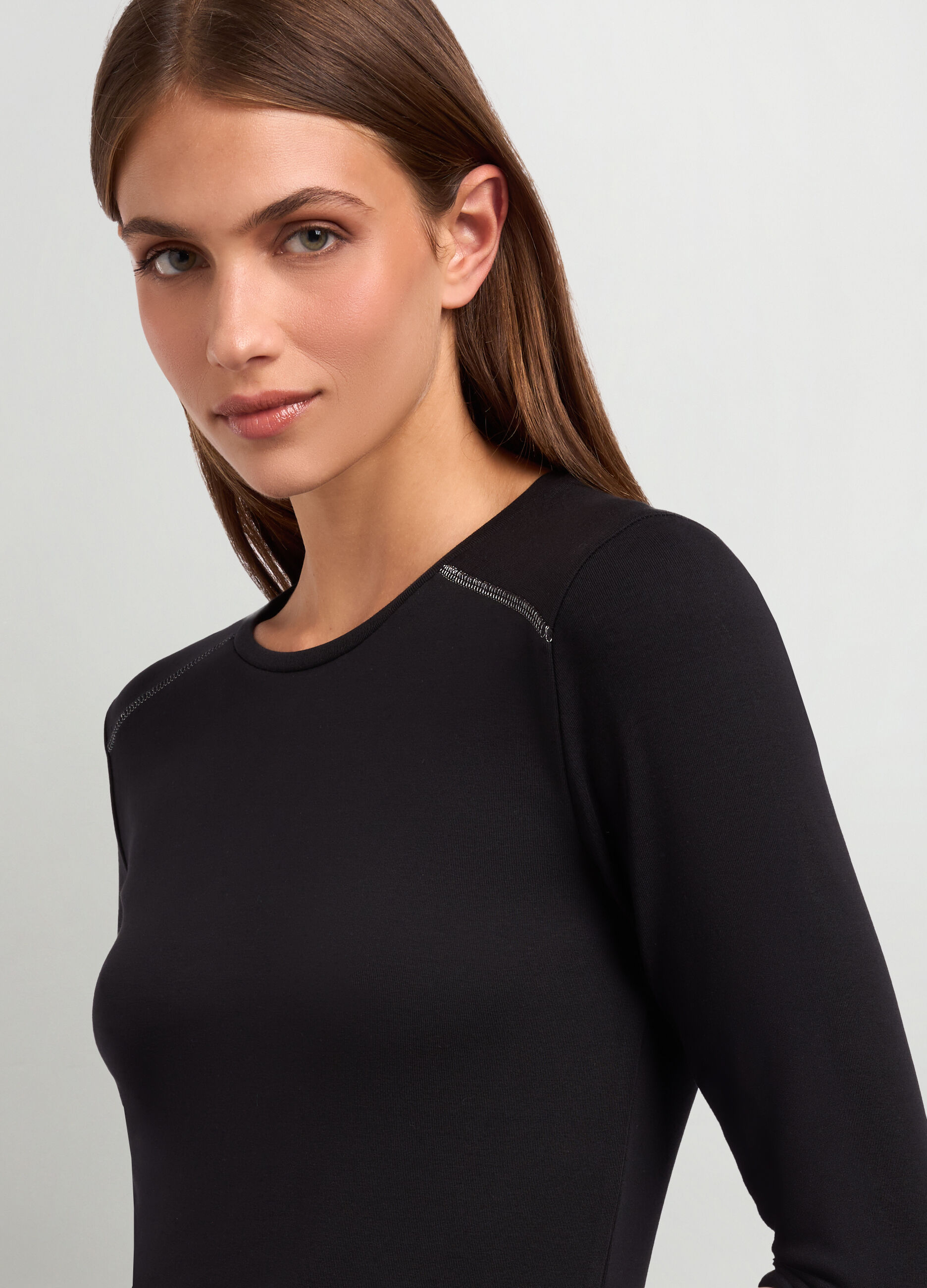 T-shirt a maniche lunghe in cotone stretch donna_2