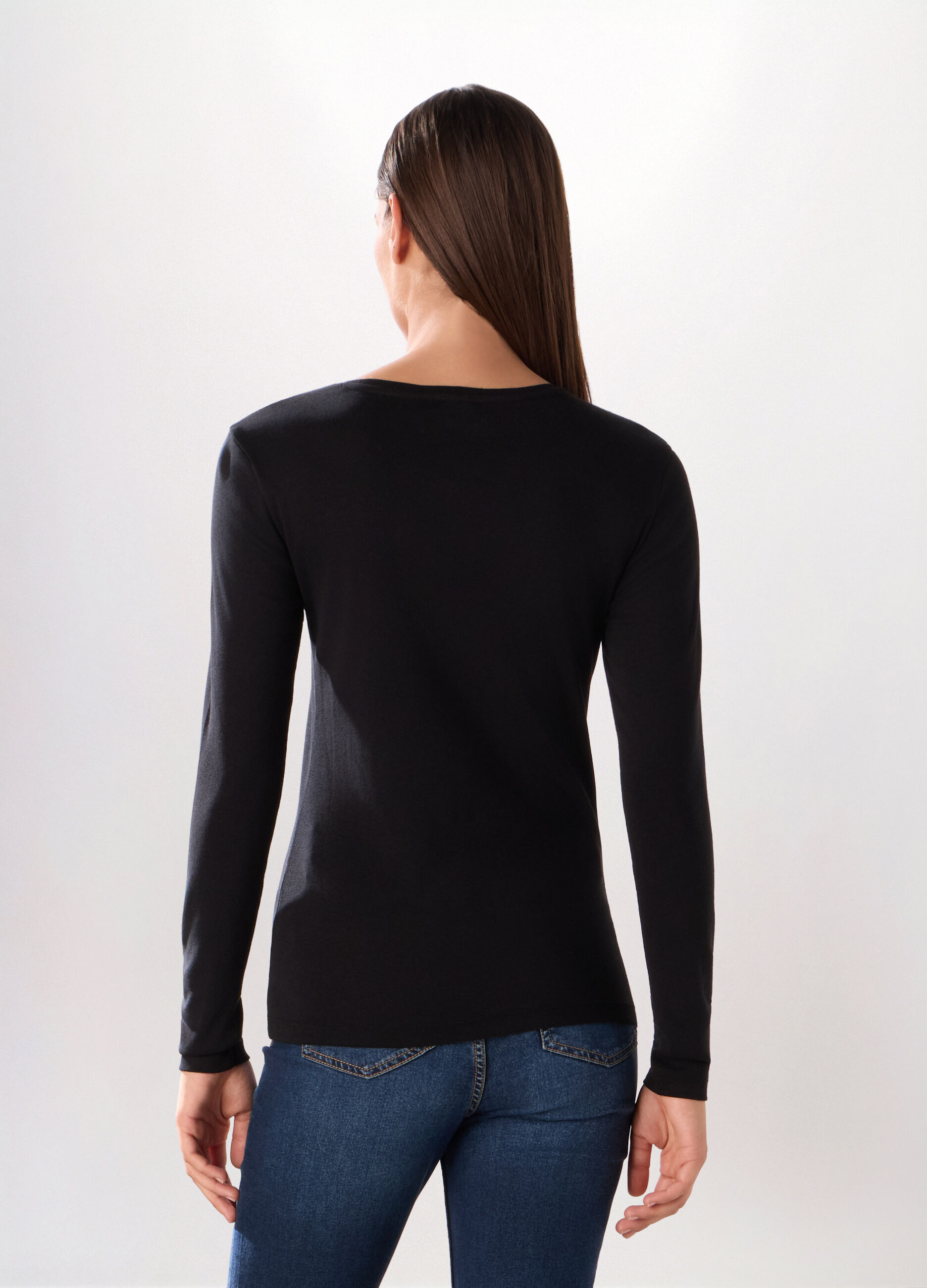 T-shirt in costina di puro cotone donna_1