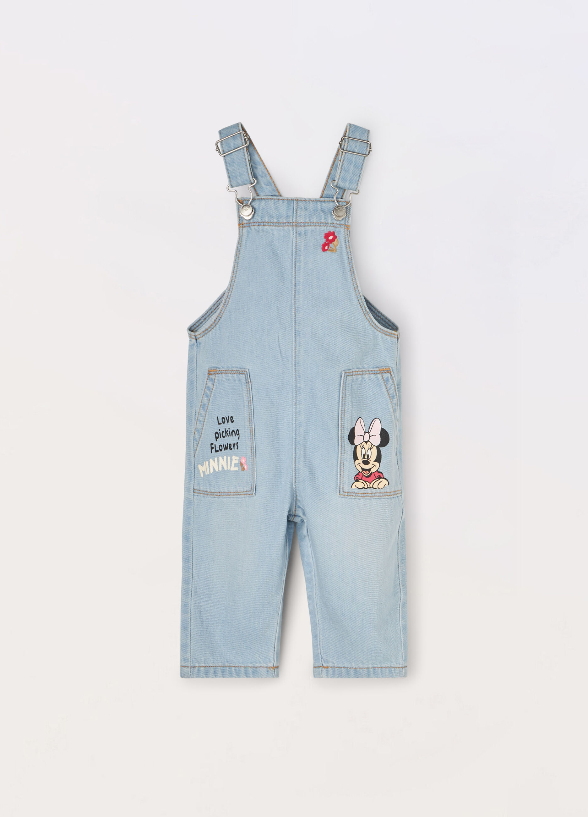 Salopette in denim di puro cotone neonata_0