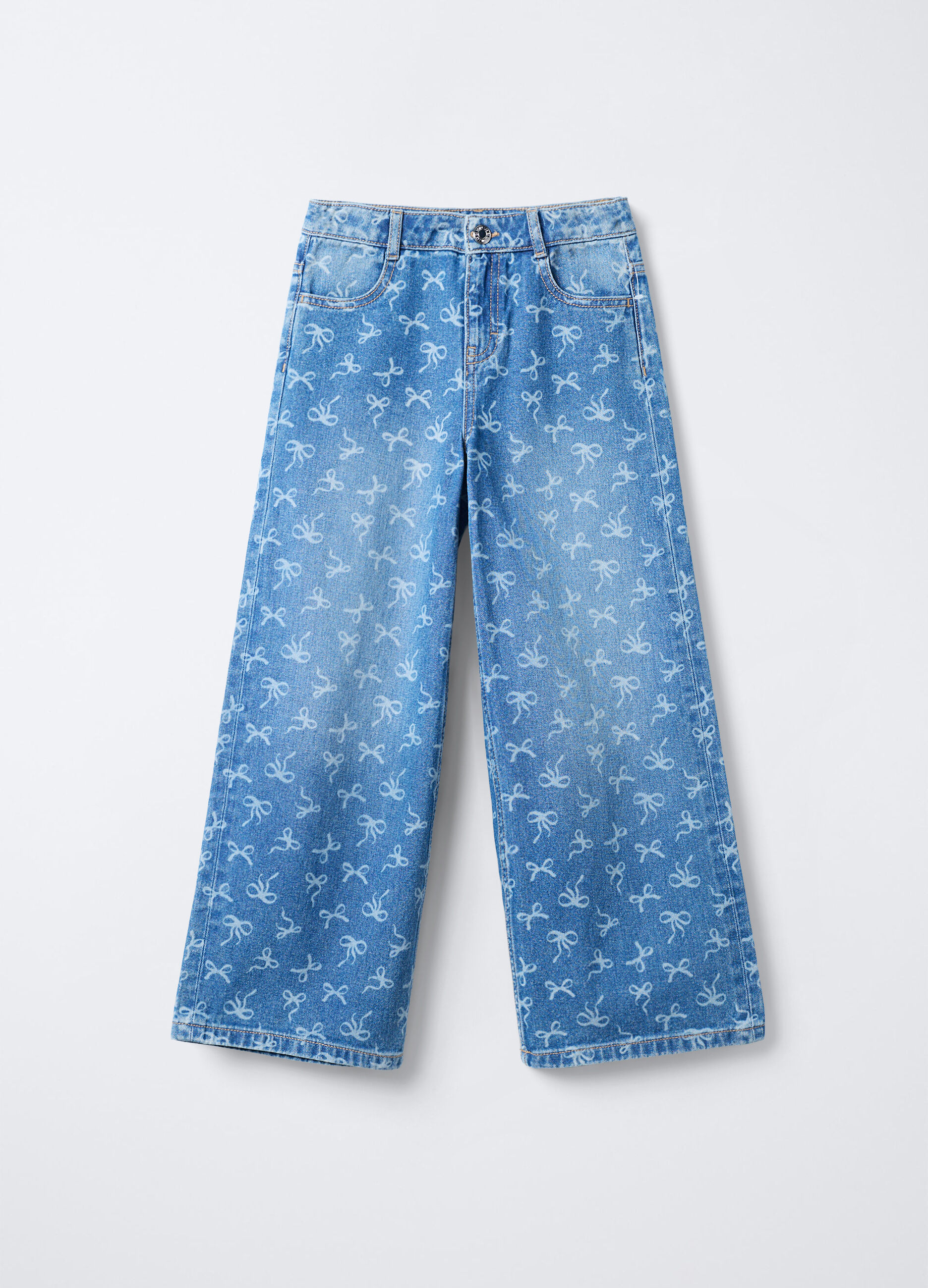 Pantaloni in denim di puro cotone Wide Leg bambina_0