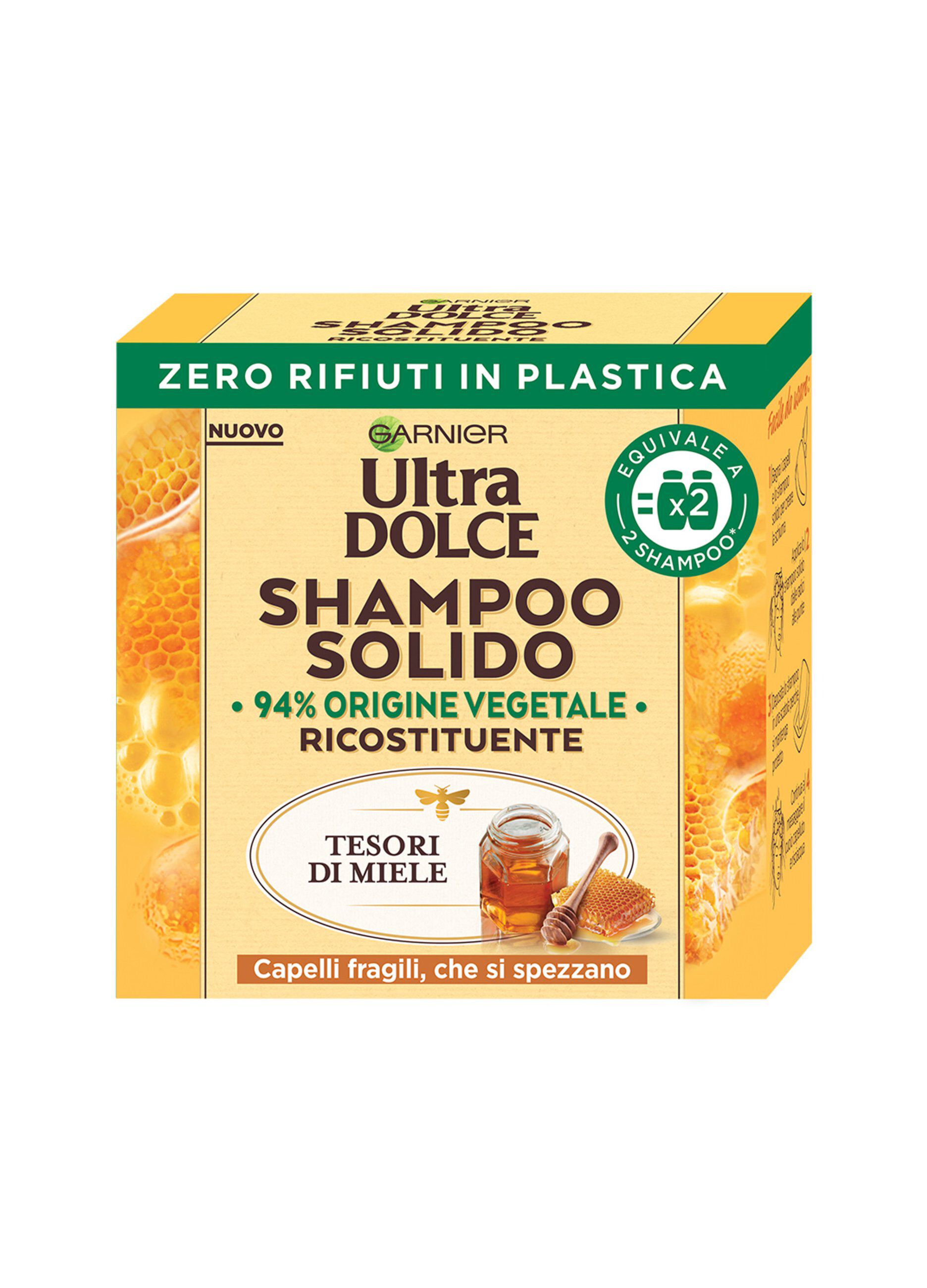 Garnier Ultra Dolce Shampoo Solido Tesori di Miele, Per Capelli Fragili che si Spezzano, Con packaging 100% ecologico plastic-free, 60 gr.