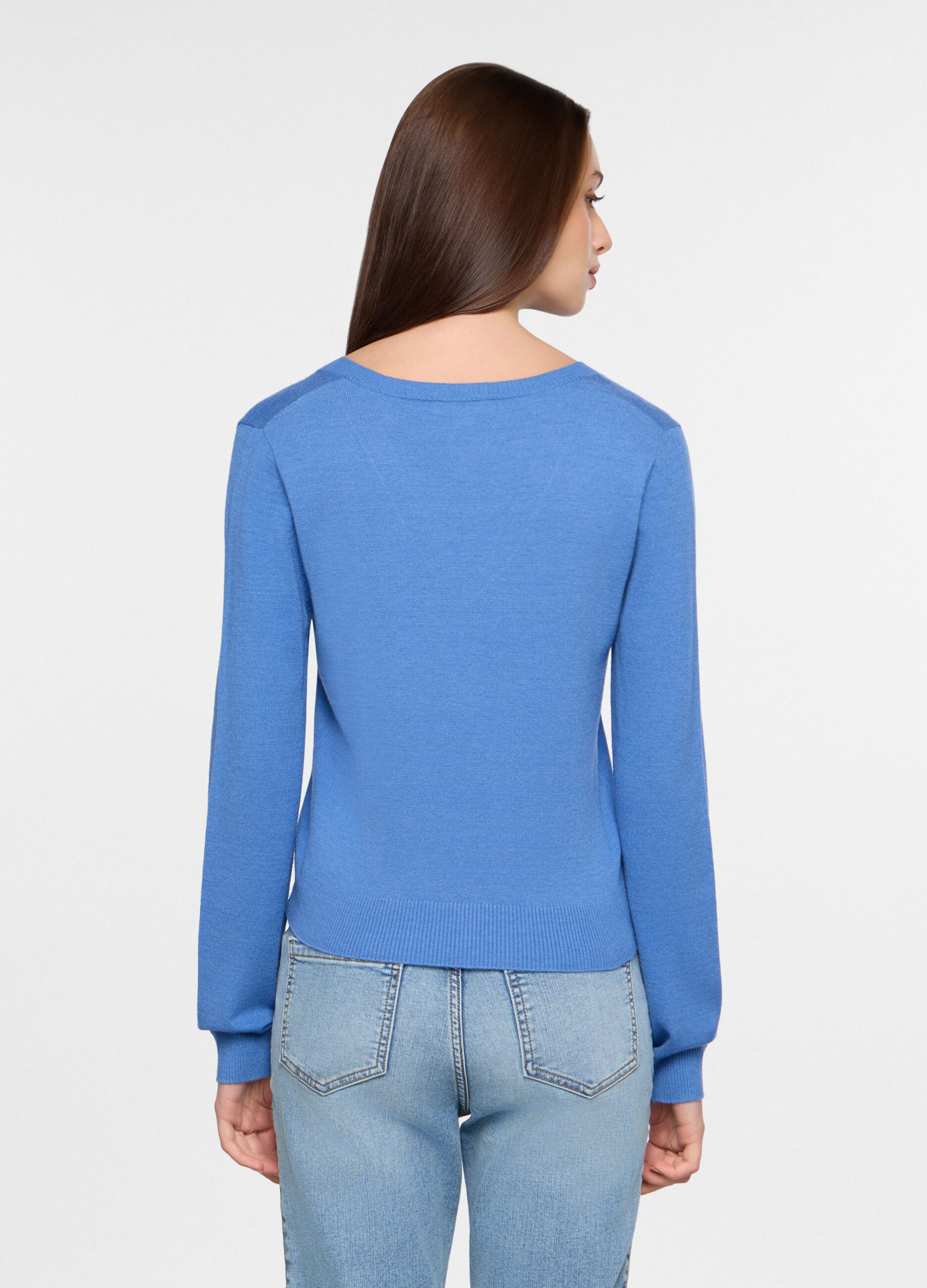 Maglia con scollo a V rasata donna_1