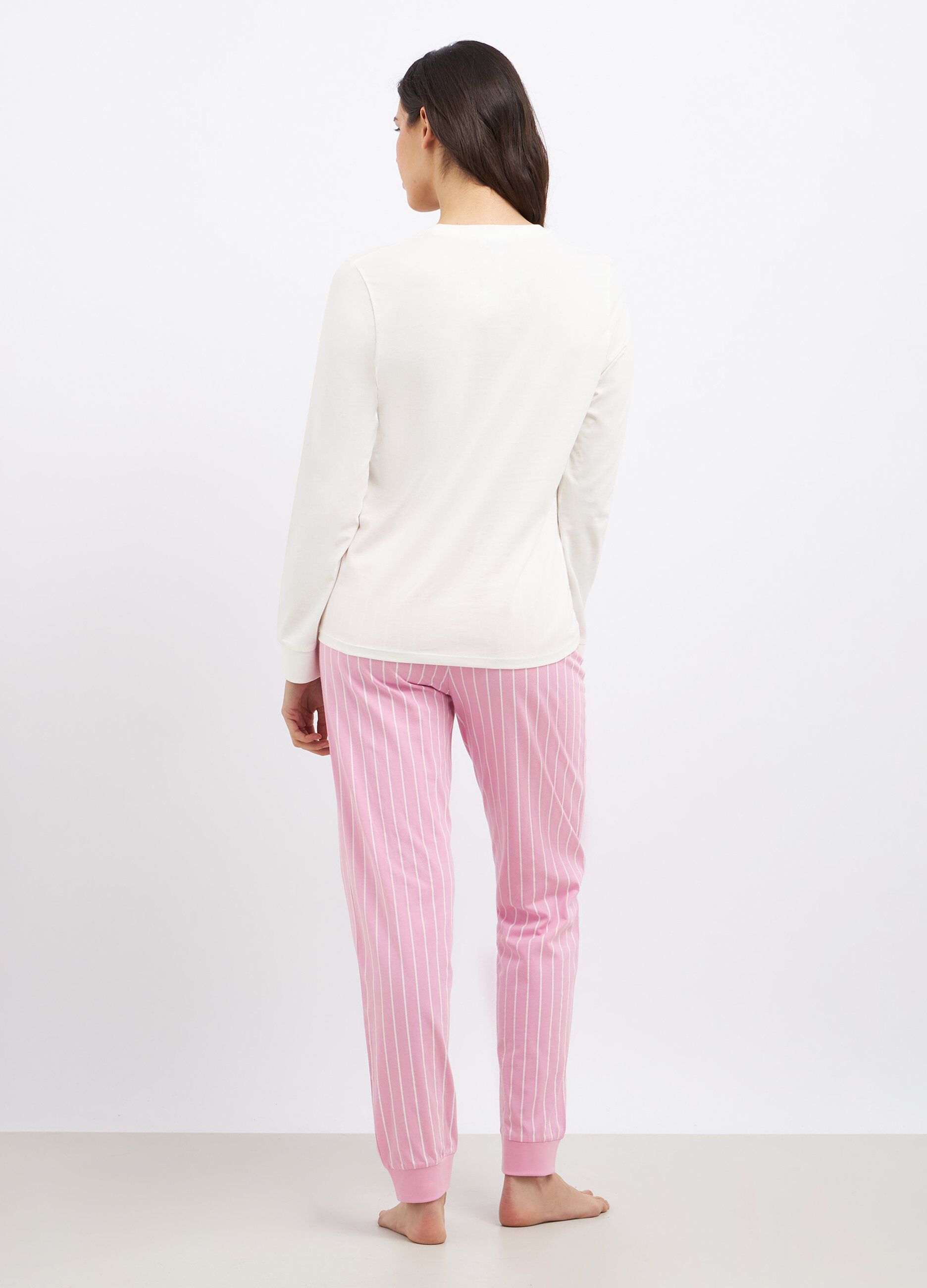 Set pigiama lungo in puro cotone con stampa donna_1
