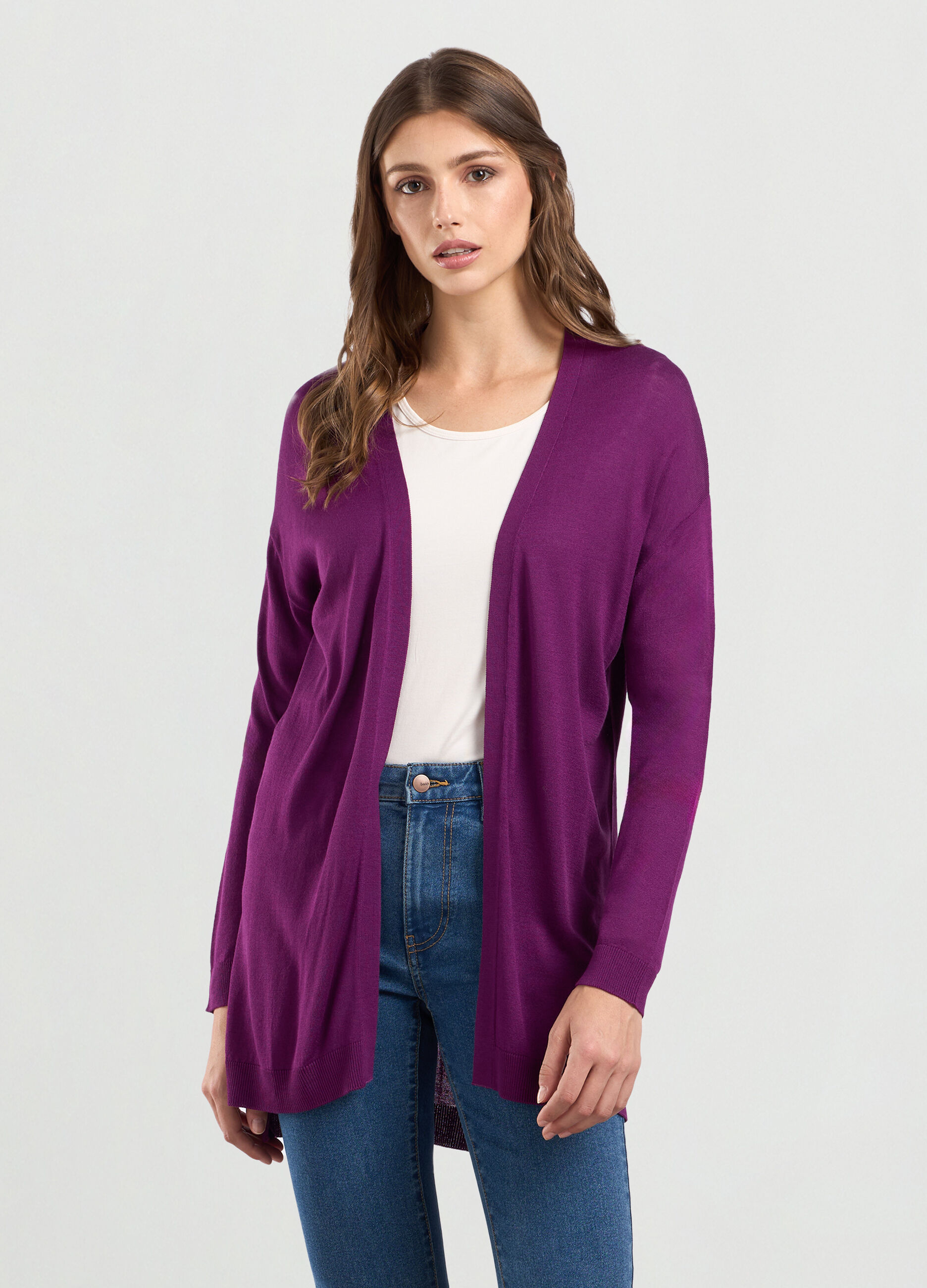 Cardigan tricot in viscosa stretch aperto donna_0