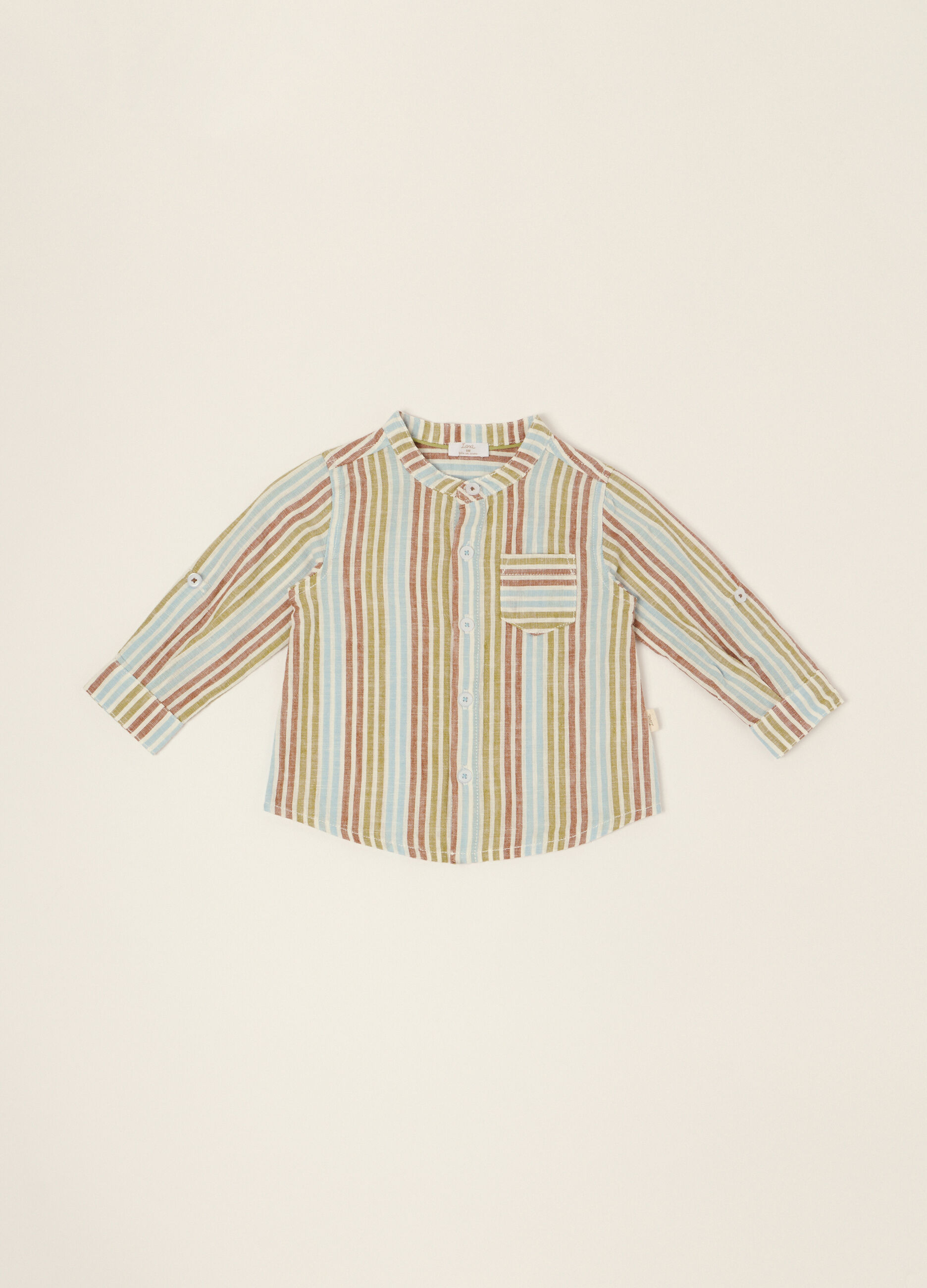 Camicia multicolor a righe in misto cotone e lino_0