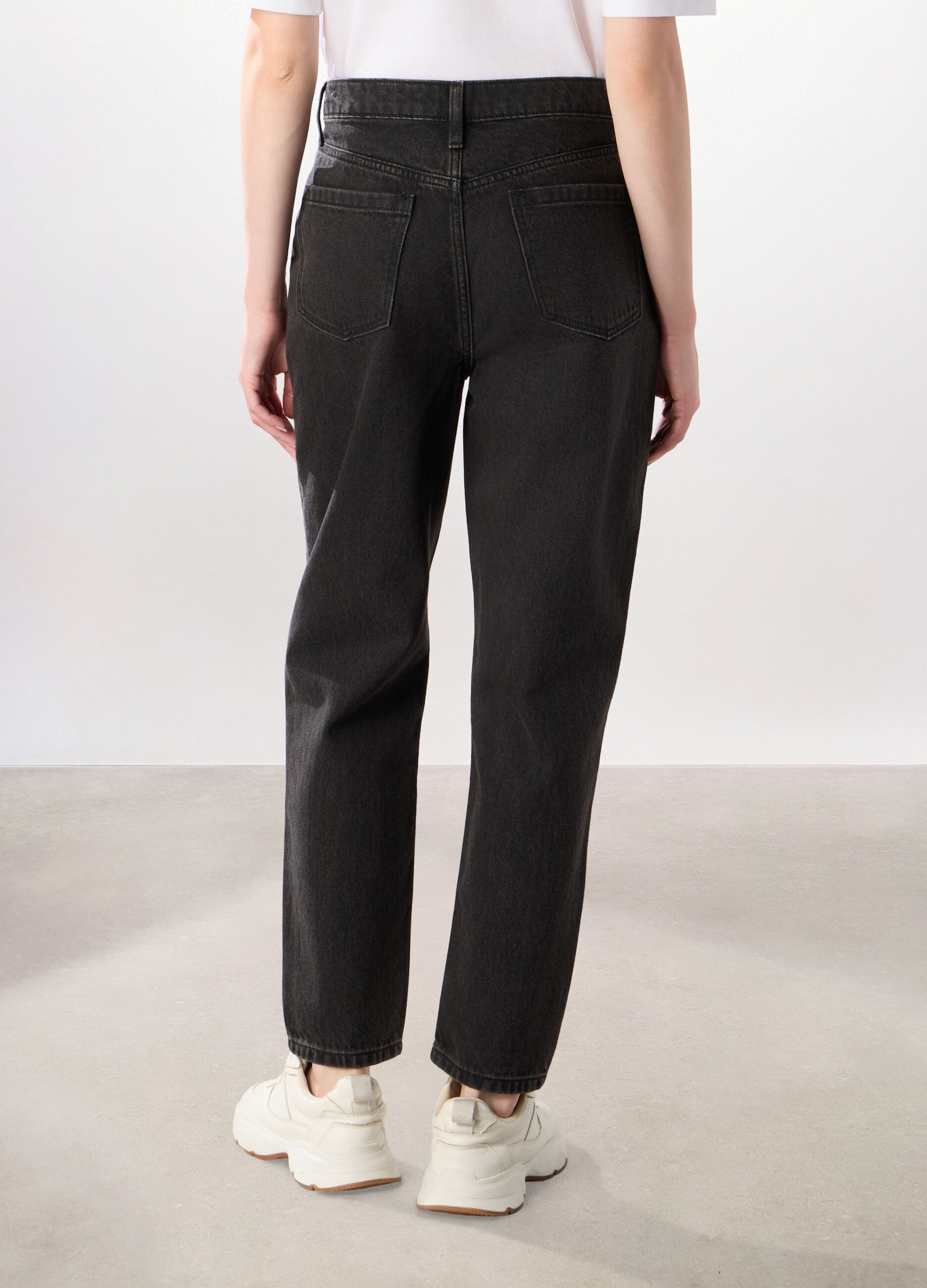 Pantaloni mom fit in denim di puro cotone donna_1