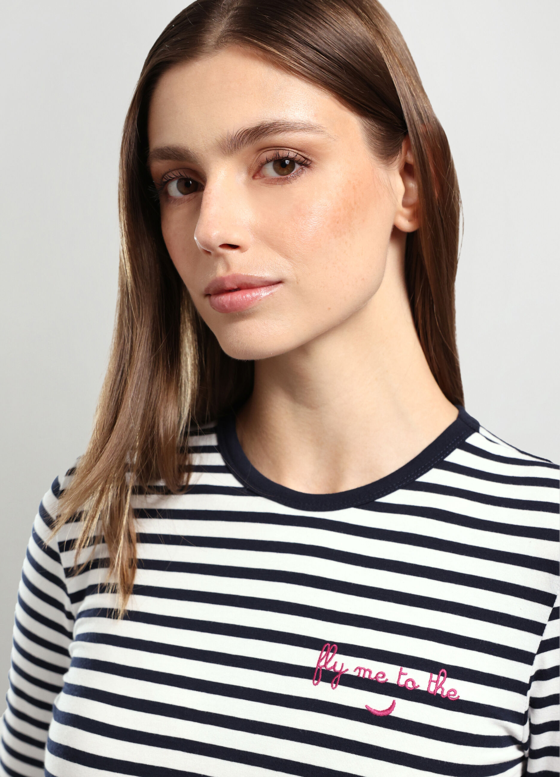 T-shirt a righe in cotone stretch donna_2