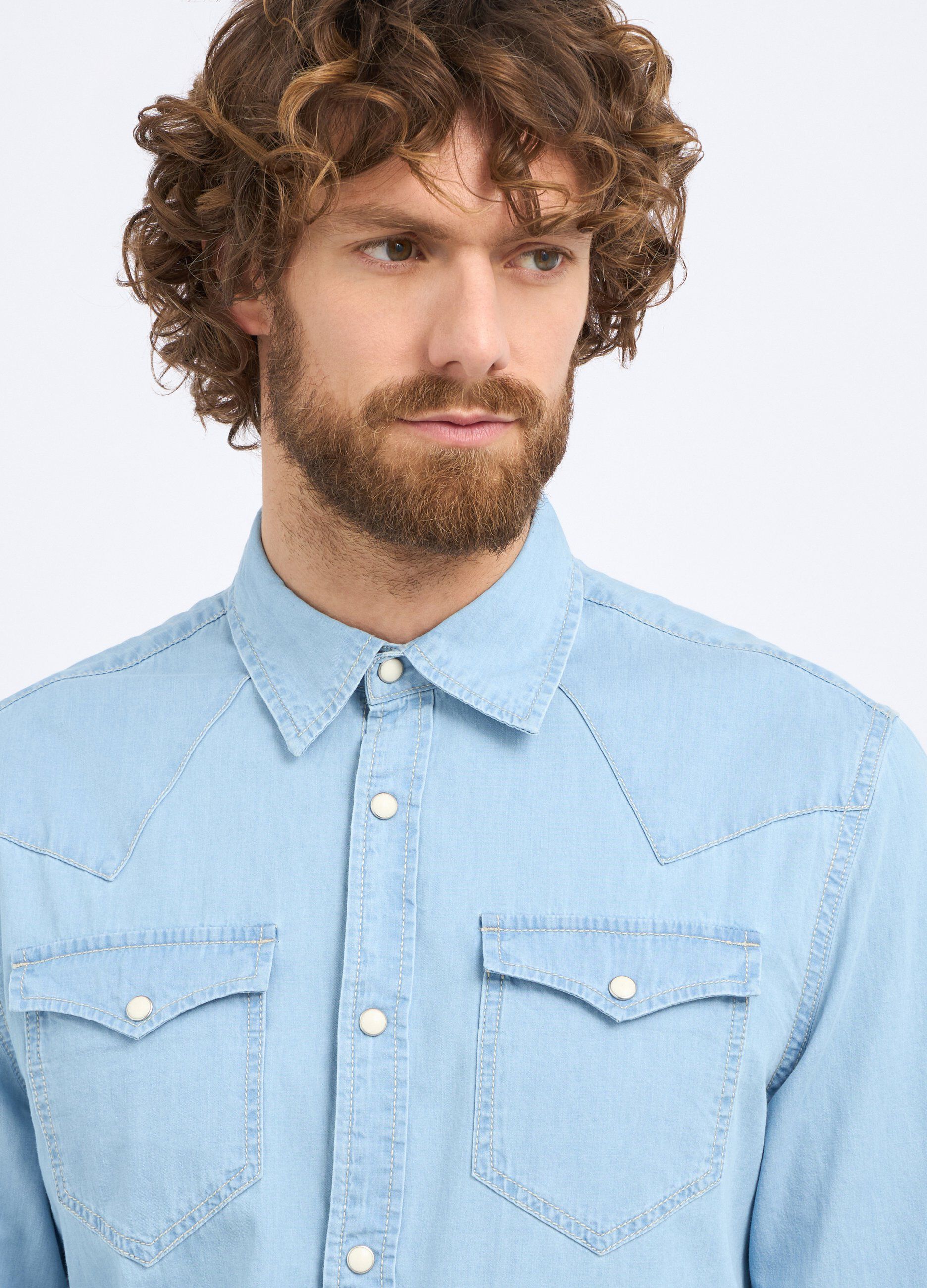 Camicia in denim di puro cotone uomo_2
