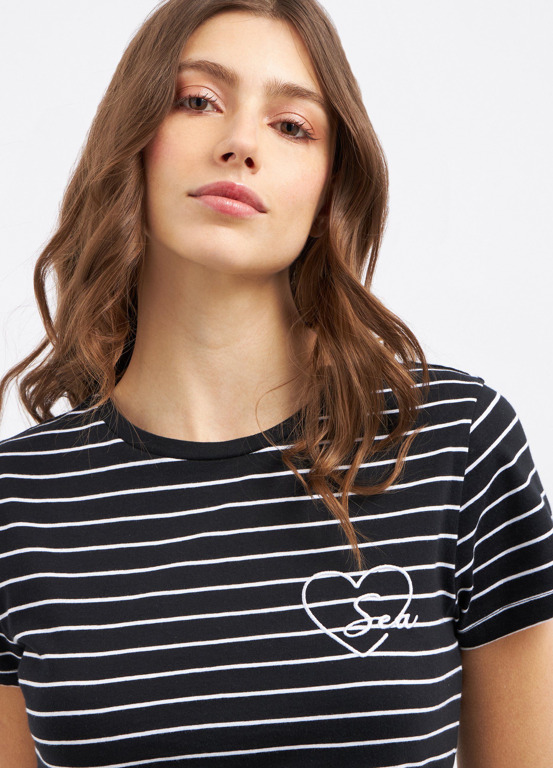 T-shirt rigata in puro cotone donna_2