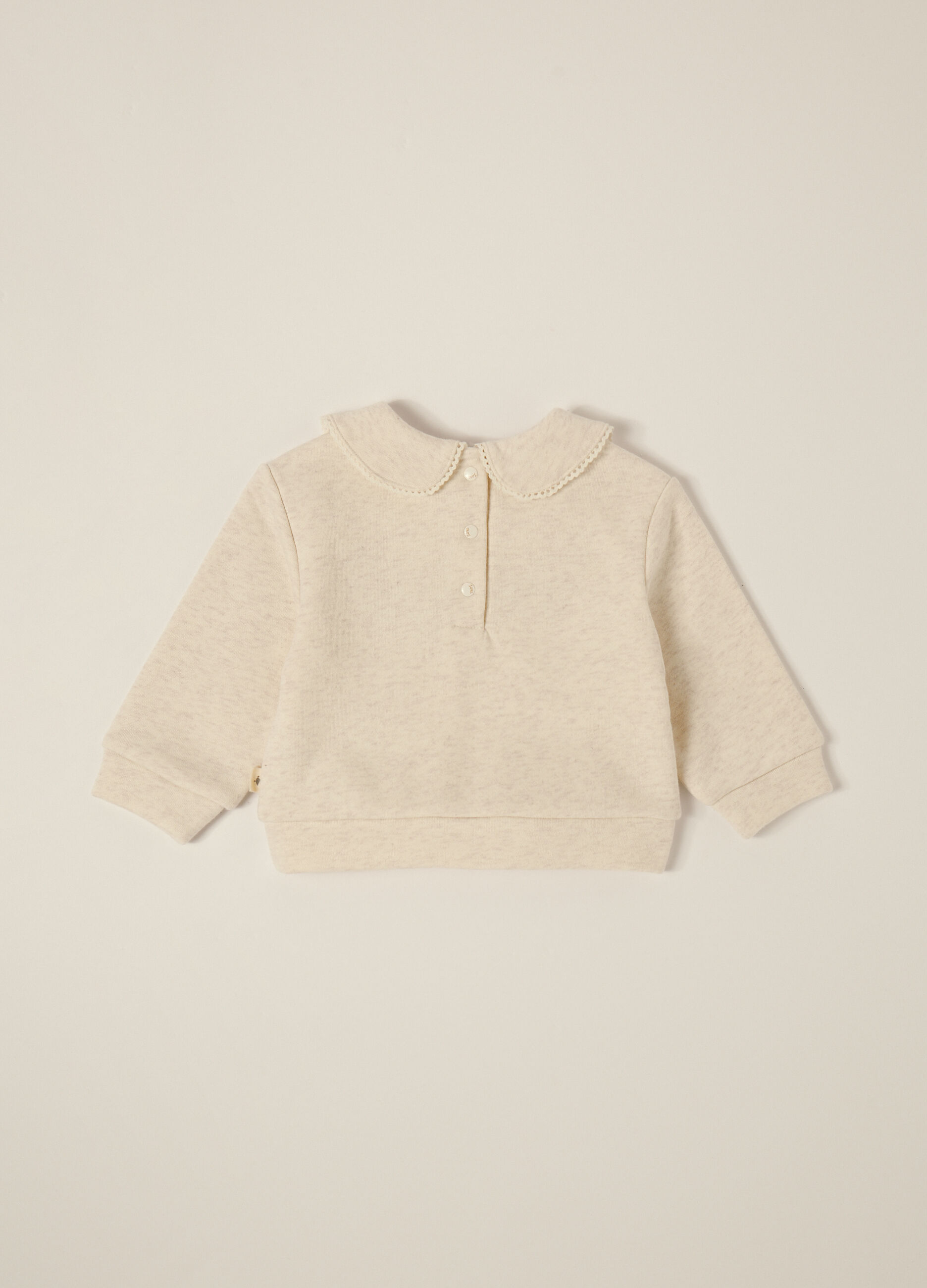 Felpa beige con colletto ricamato per neonata_1