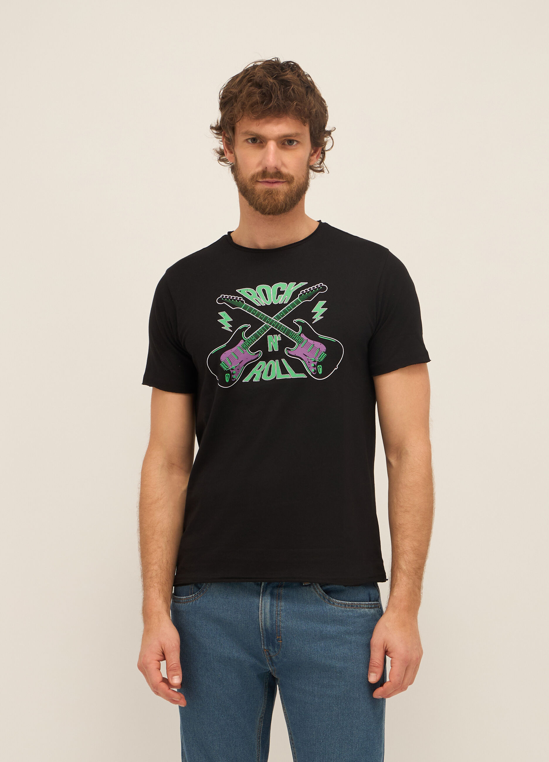T-shirt girocollo in puro cotone con stampa uomo