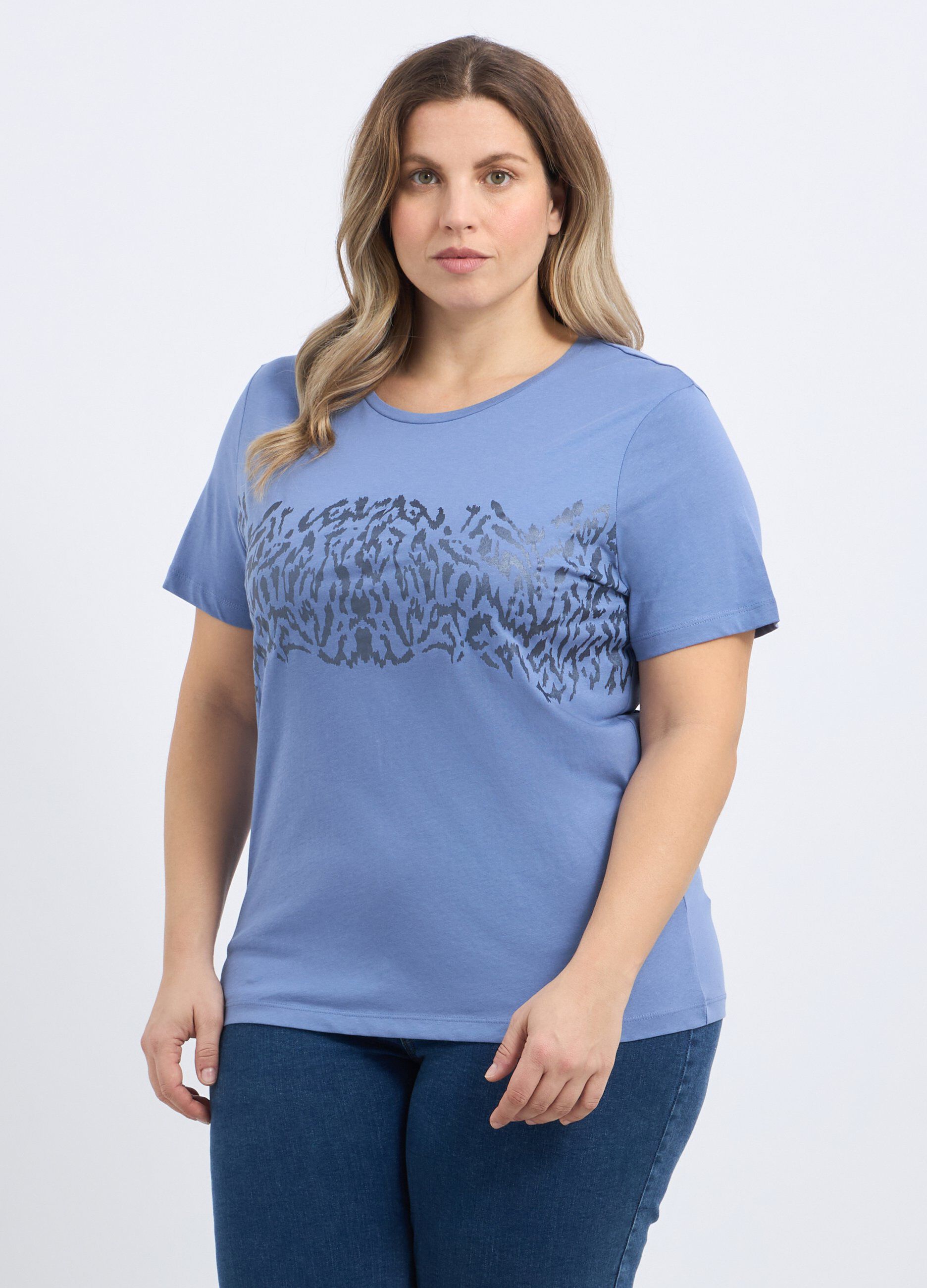 T-shirt in puro cotone biologico con stampa donna curvy_0