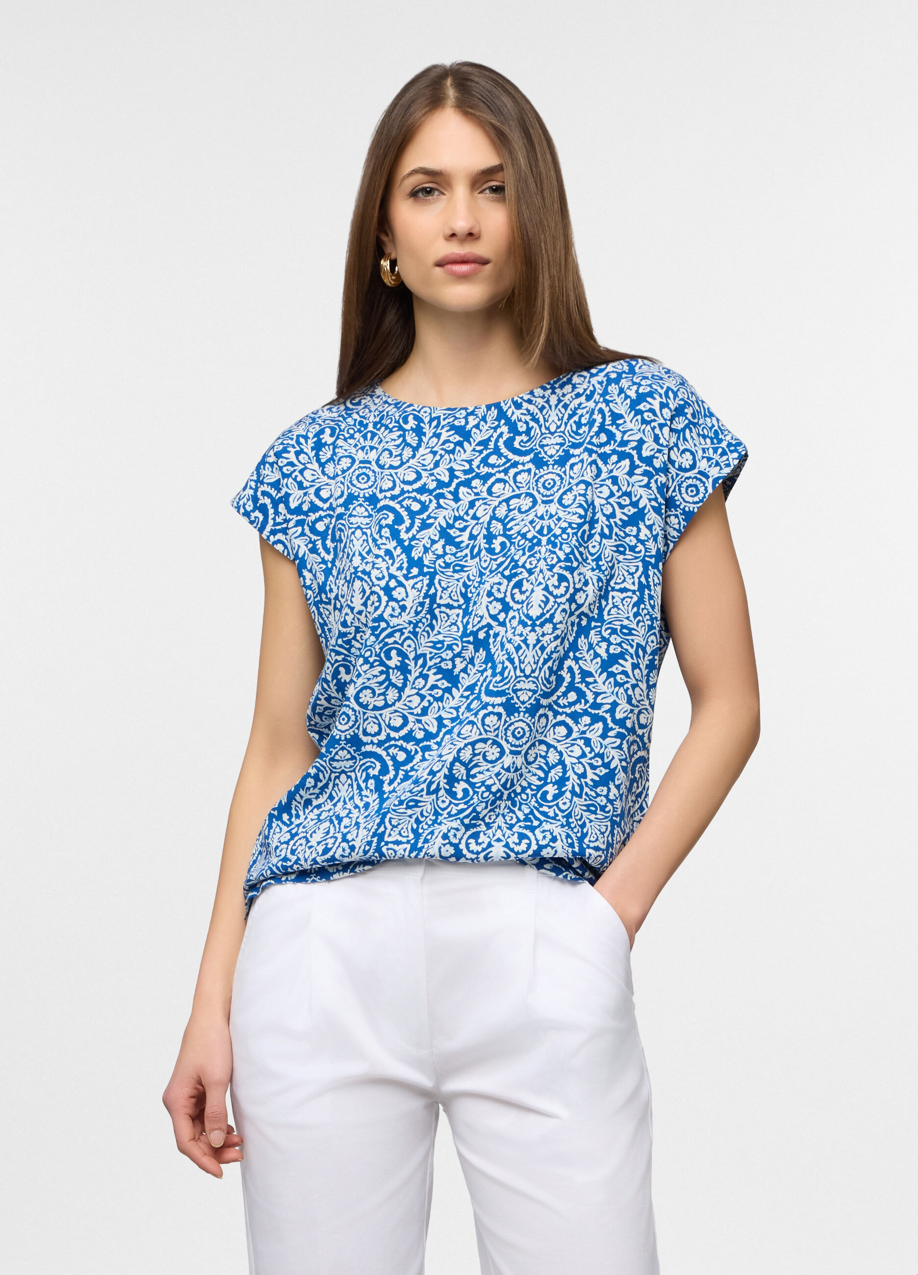 Blusa fit regular con scollo rotondo donna