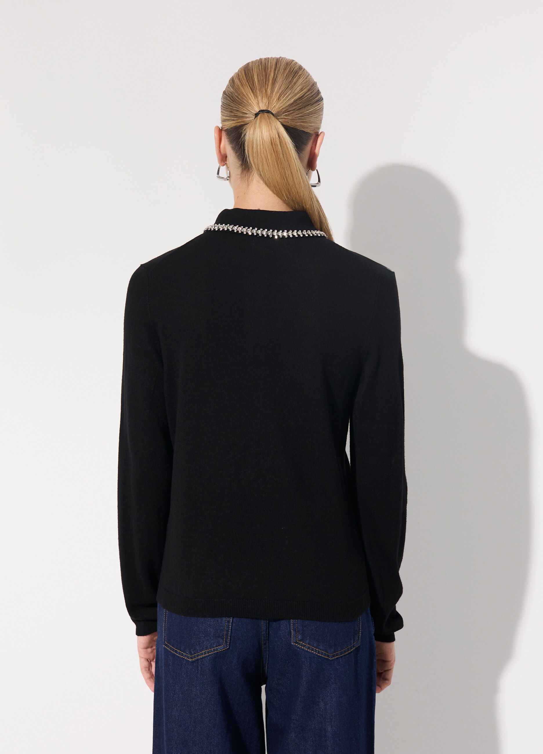 Polo in tricot misto lana a manica lunga donna_2