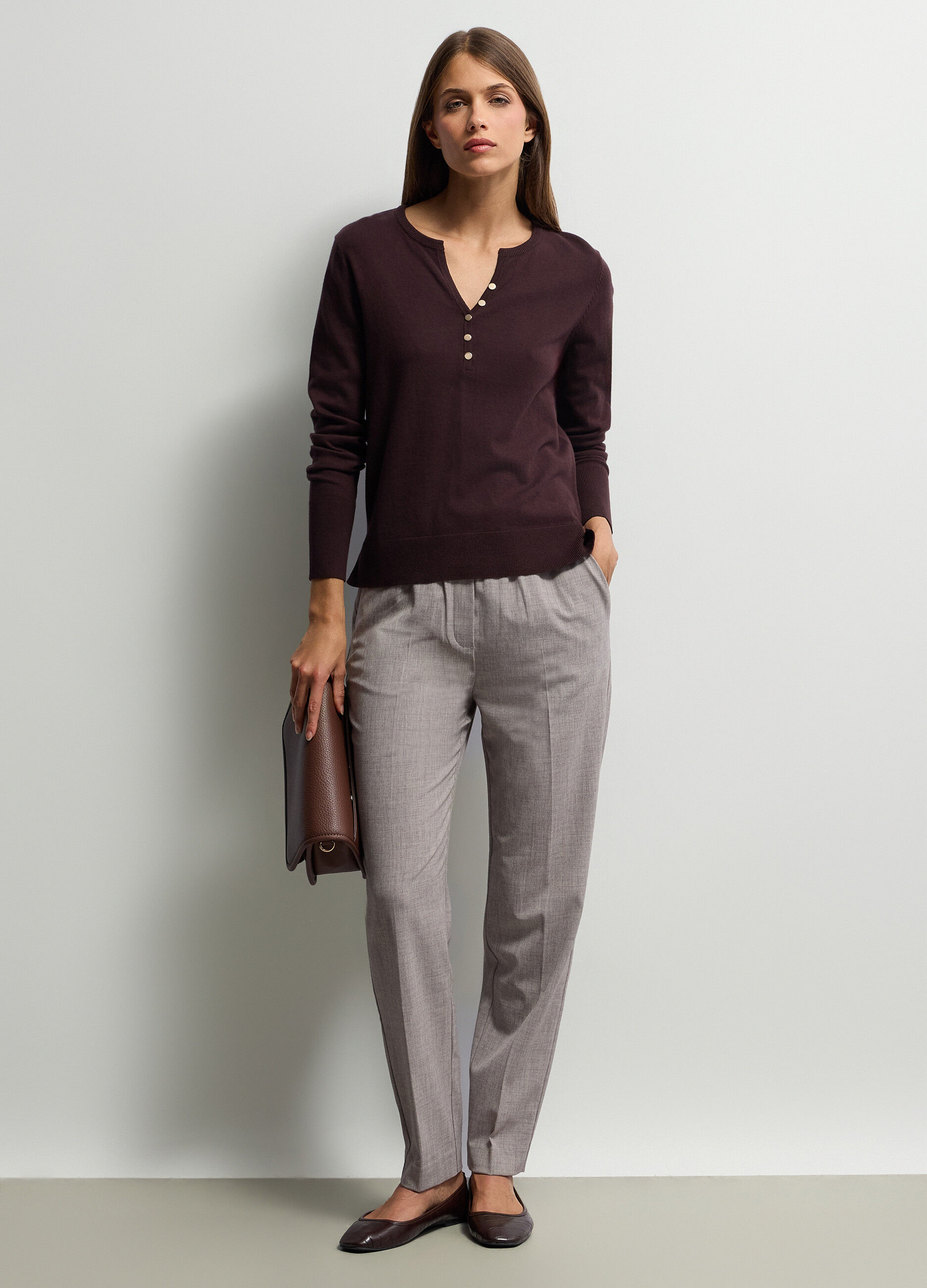 Pantaloni Fit Regular misto viscosa stretch donna_0