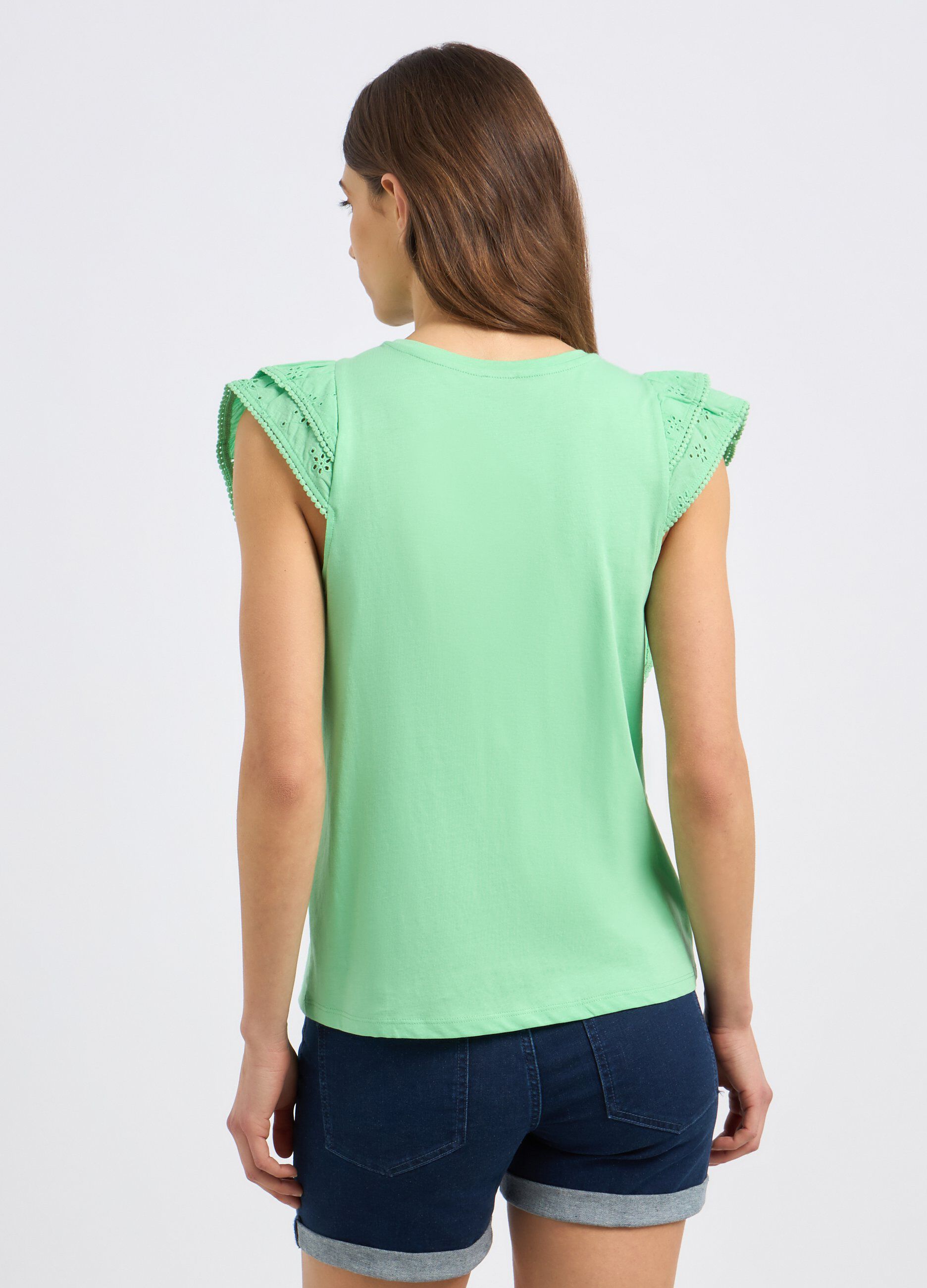 T-shirt in puro cotone con inserti in sangallo donna_1