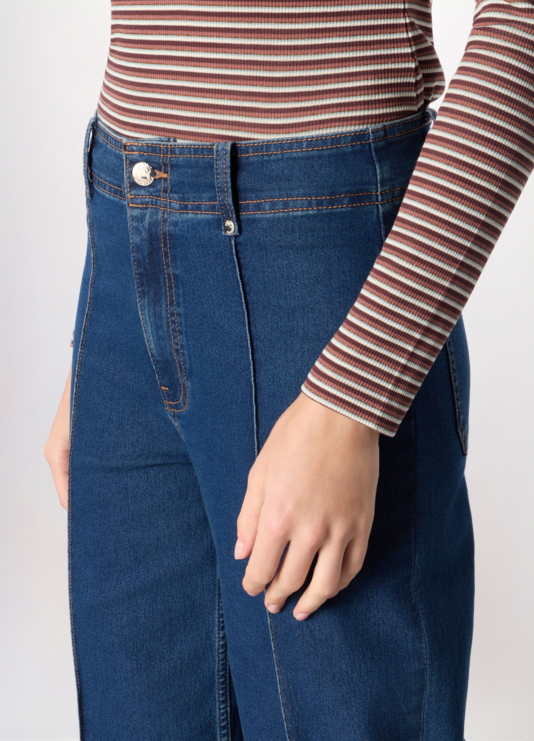 Pantaloni in denim di cotone stretch donna_2