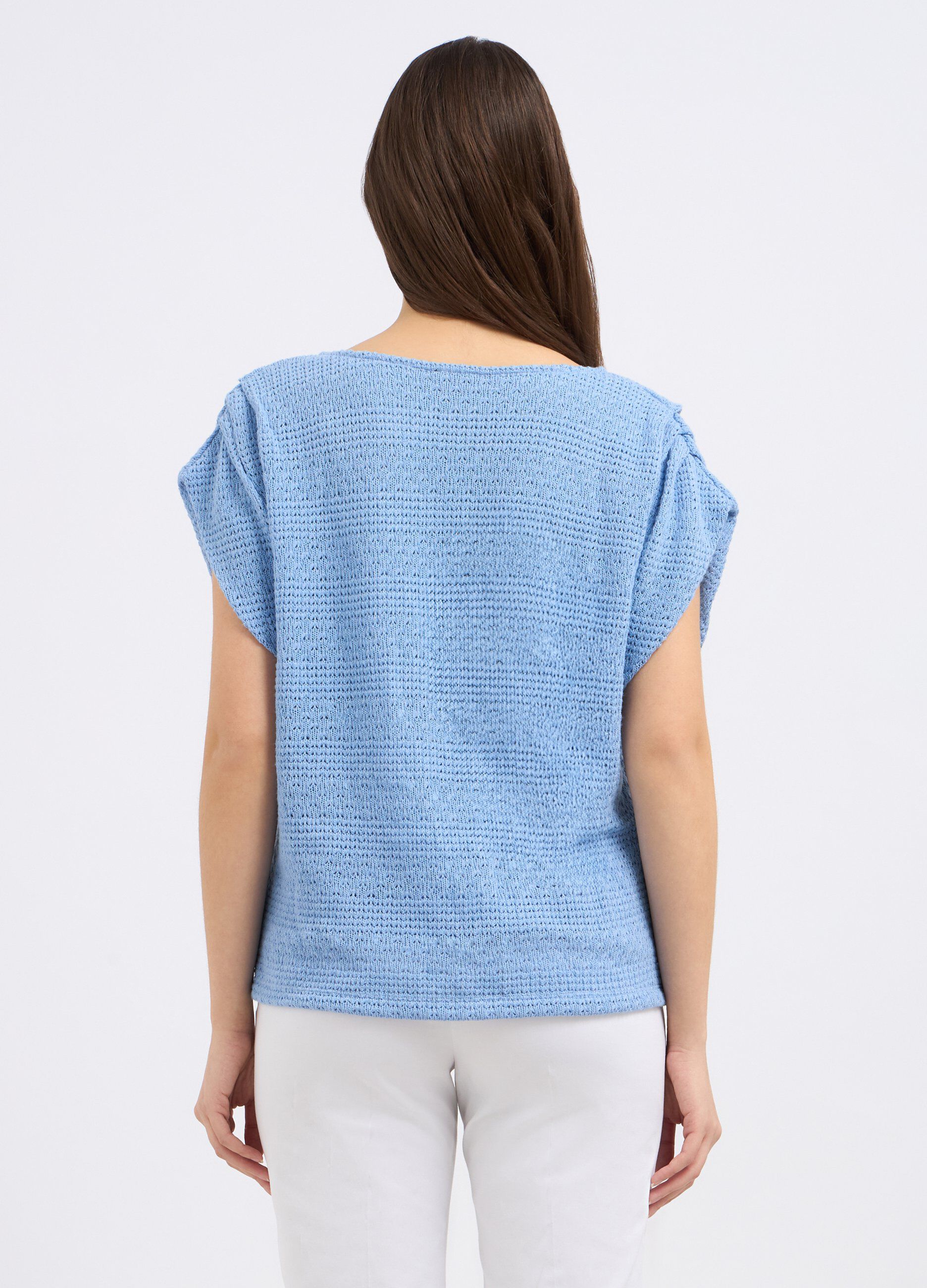 T-shirt in tricot con maniche arricciate donna_1